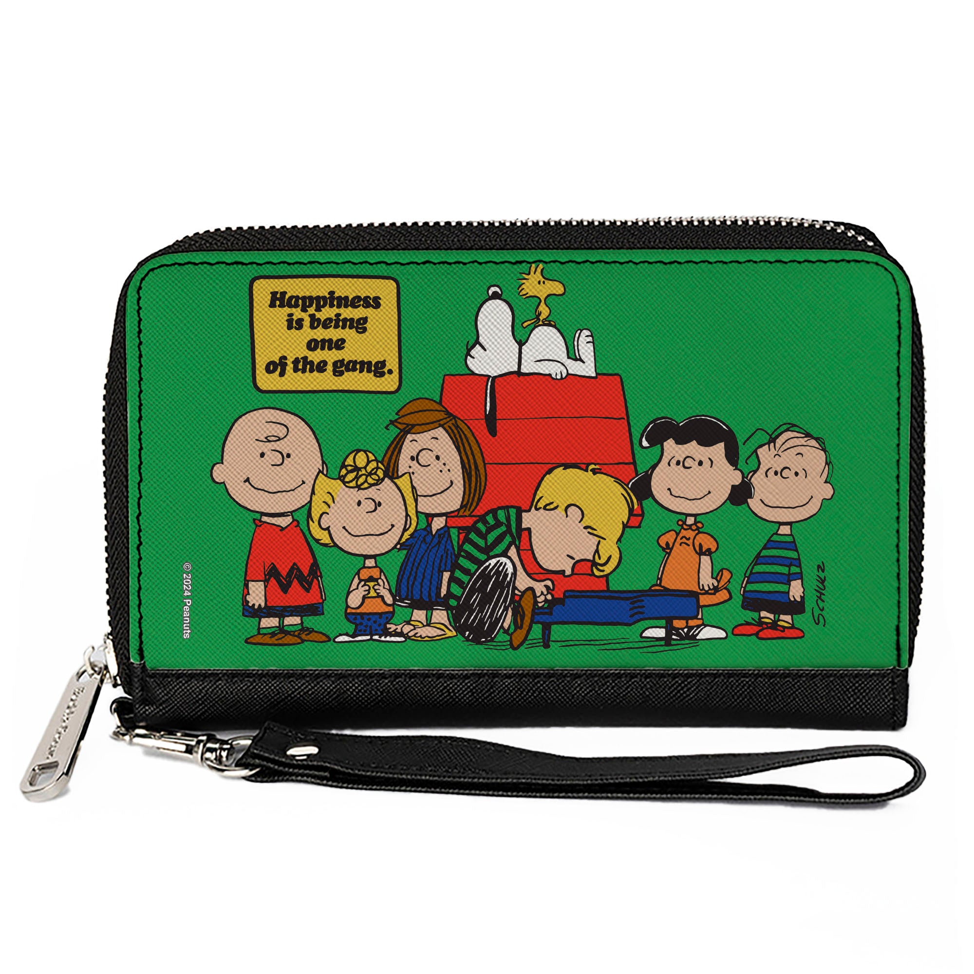 PU Zip Around Wallet Rectangle - Peanuts Gang HAPINESS IS BEING ONE OF THE GANG Group Pose Green Clutch Zip Around Wallets Peanuts