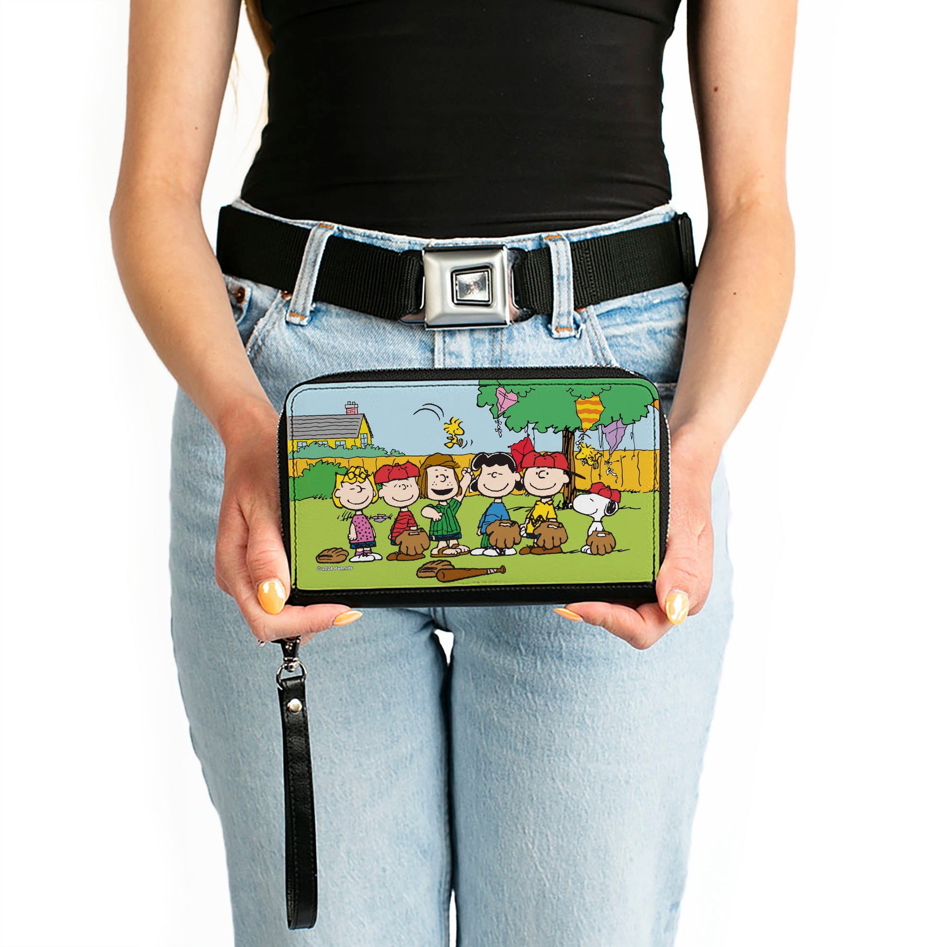 PU Zip Around Wallet Rectangle - Peanuts Gang Backyard Baseball Group Pose Clutch Zip Around Wallets Peanuts