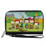 PU Zip Around Wallet Rectangle - Peanuts Gang Backyard Baseball Group Pose Clutch Zip Around Wallets Peanuts