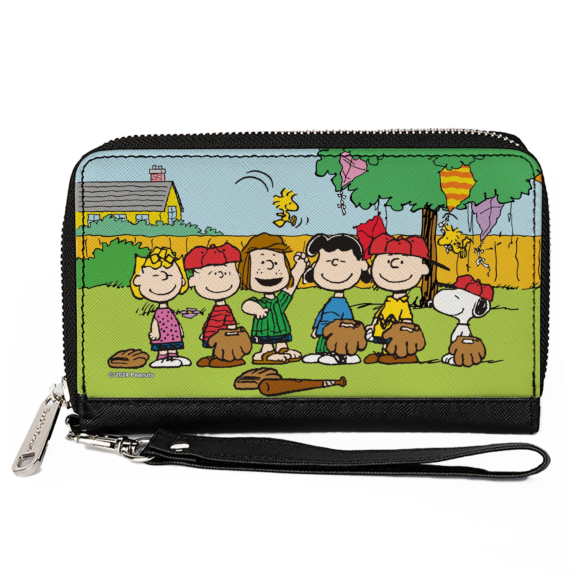 PU Zip Around Wallet Rectangle - Peanuts Gang Backyard Baseball Group Pose Clutch Zip Around Wallets Peanuts