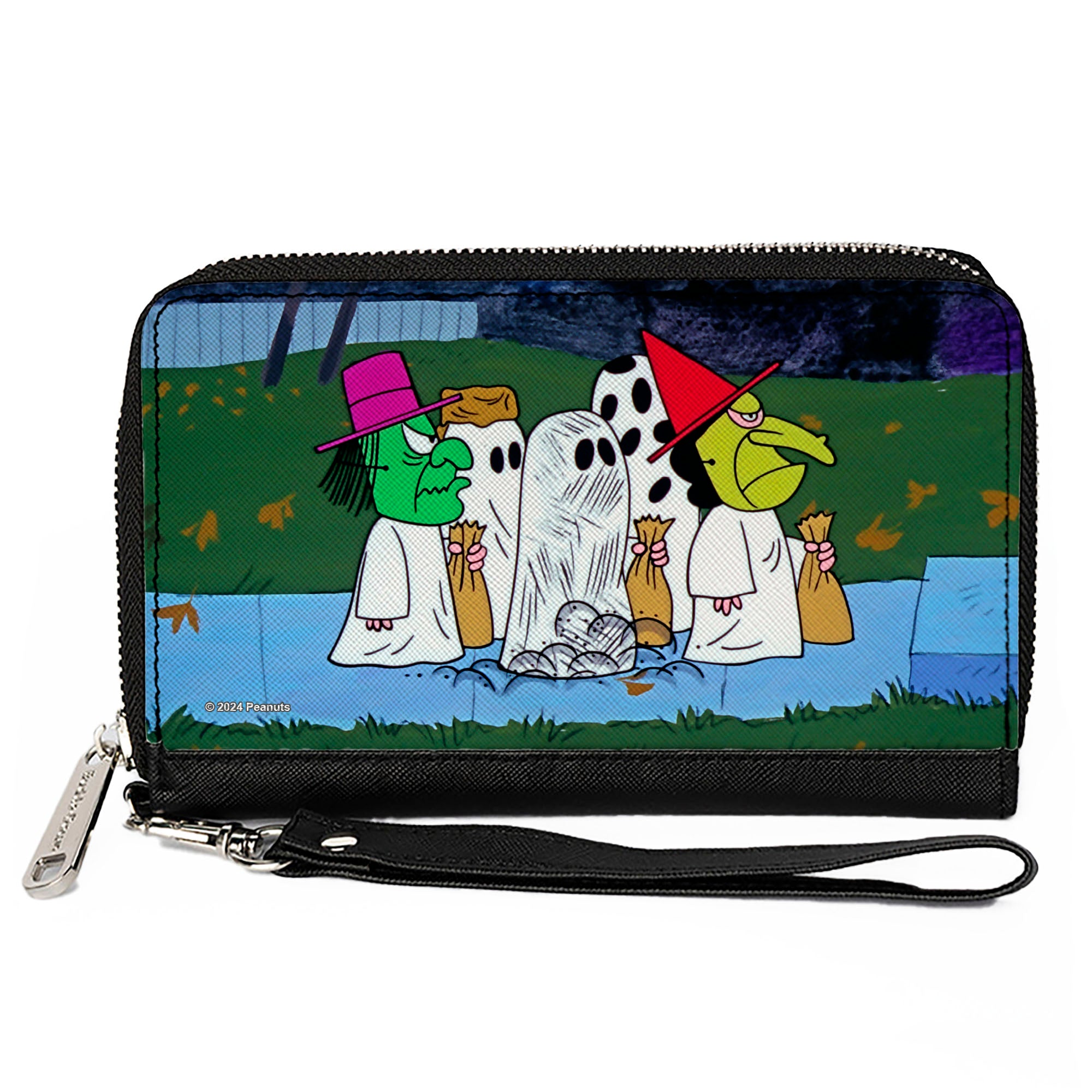 PU Zip Around Wallet Rectangle - Peanuts Gang Halloween Trick or Treat Group Pose Clutch Zip Around Wallets Peanuts