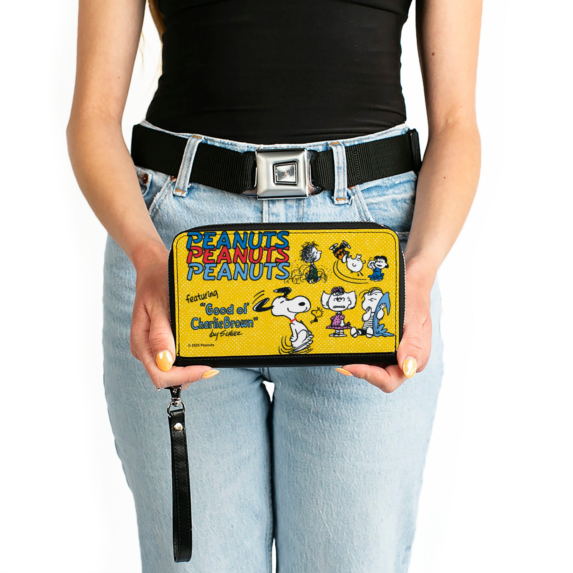 PU Zip Around Wallet Rectangle - PEANUTS Gang FEATURING GOOD OL CHARLIE BROWN Character Poses Yellow/Multi Color Clutch Zip Around Wallets Peanuts