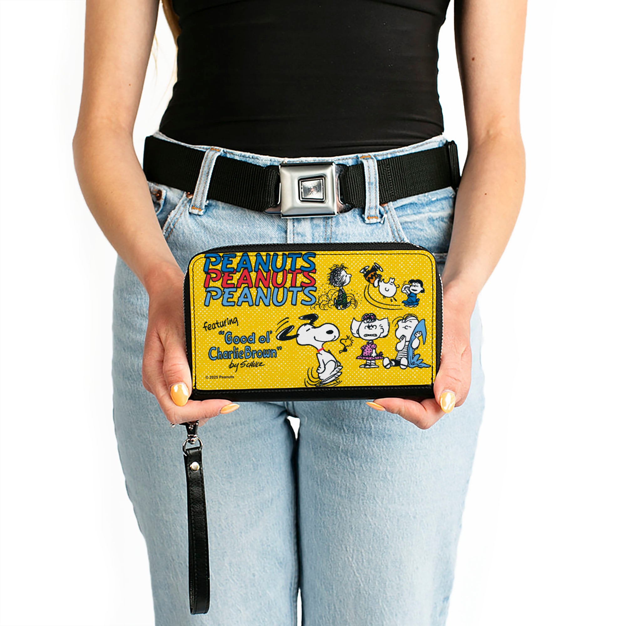 PU Zip Around Wallet Rectangle - PEANUTS Gang FEATURING GOOD OL CHARLIE BROWN Character Poses Yellow/Multi Color Clutch Zip Around Wallets Peanuts