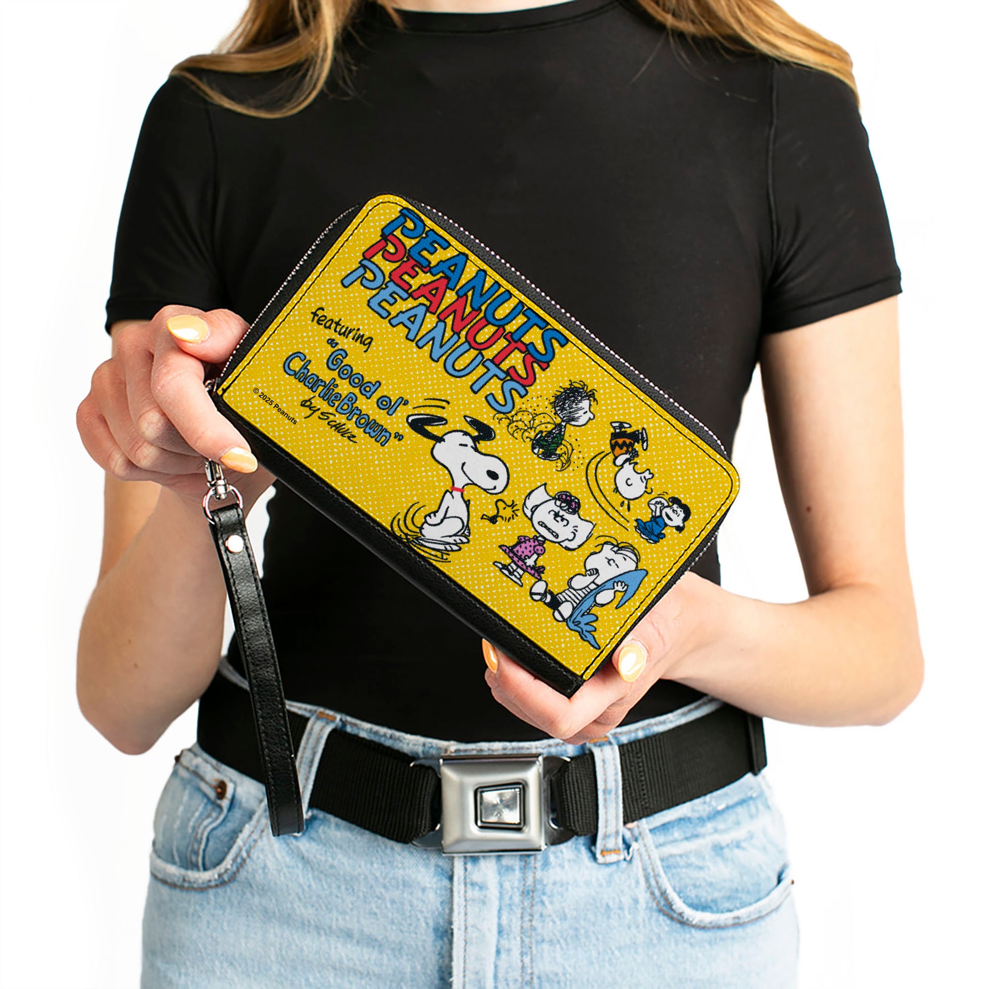 PU Zip Around Wallet Rectangle - PEANUTS Gang FEATURING GOOD OL CHARLIE BROWN Character Poses Yellow/Multi Color Clutch Zip Around Wallets Peanuts