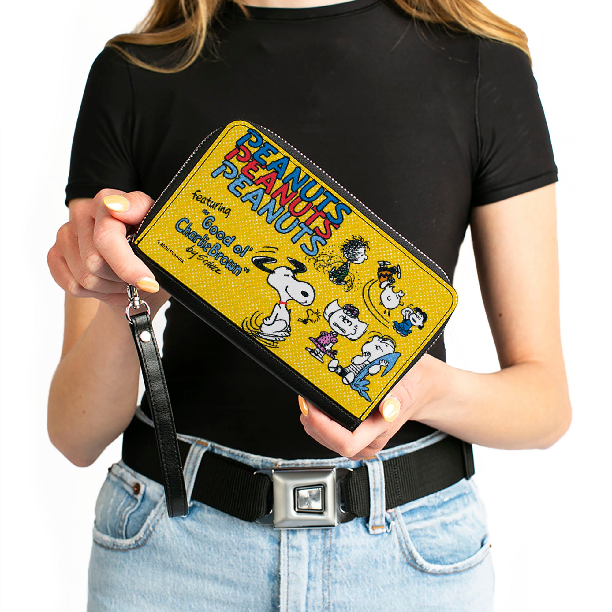 PU Zip Around Wallet Rectangle - PEANUTS Gang FEATURING GOOD OL CHARLIE BROWN Character Poses Yellow/Multi Color Clutch Zip Around Wallets Peanuts
