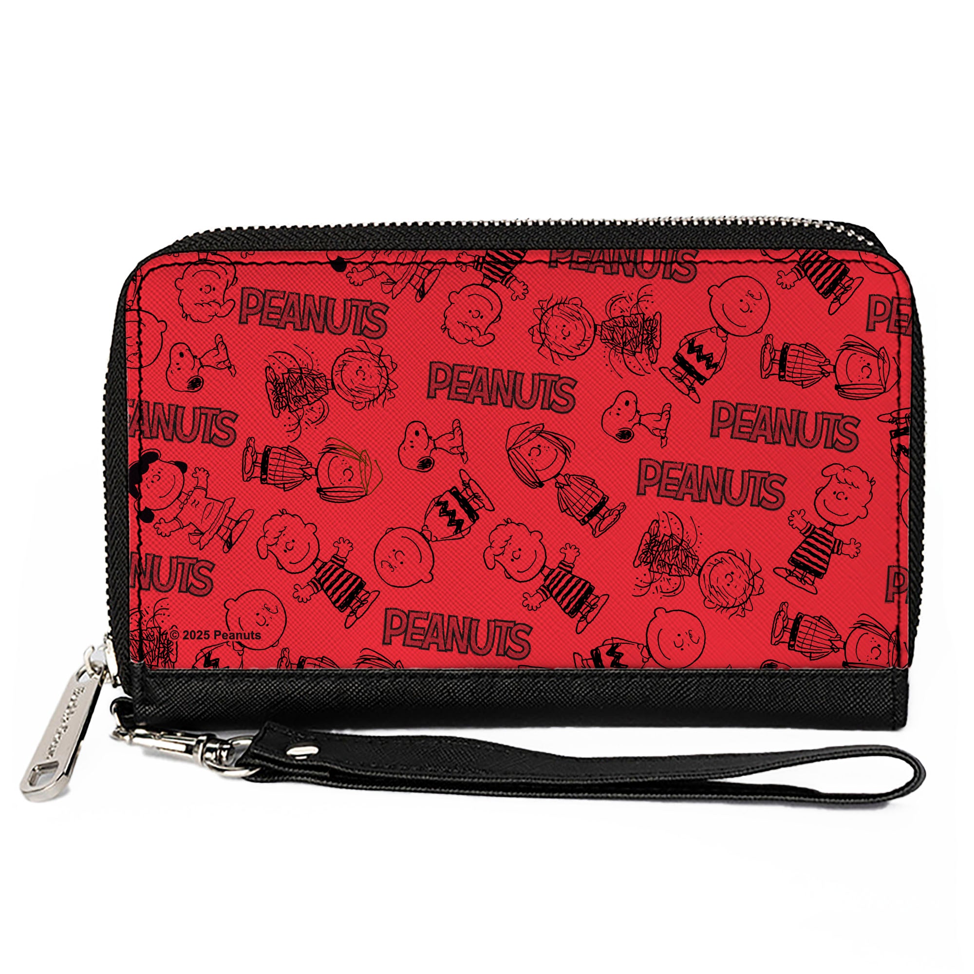 PU Zip Around Wallet Rectangle - PEANUTS Gang Six Character and Title Logo Collage Red/Black Clutch Zip Around Wallets Peanuts
