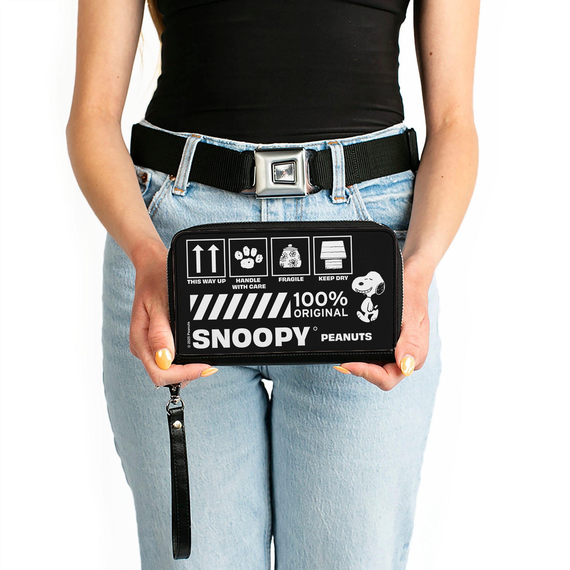 PU Zip Around Wallet Rectangle - Peanuts SNOOPY Care Symbols 100% ORIGINAL Black/White Clutch Zip Around Wallets Peanuts
