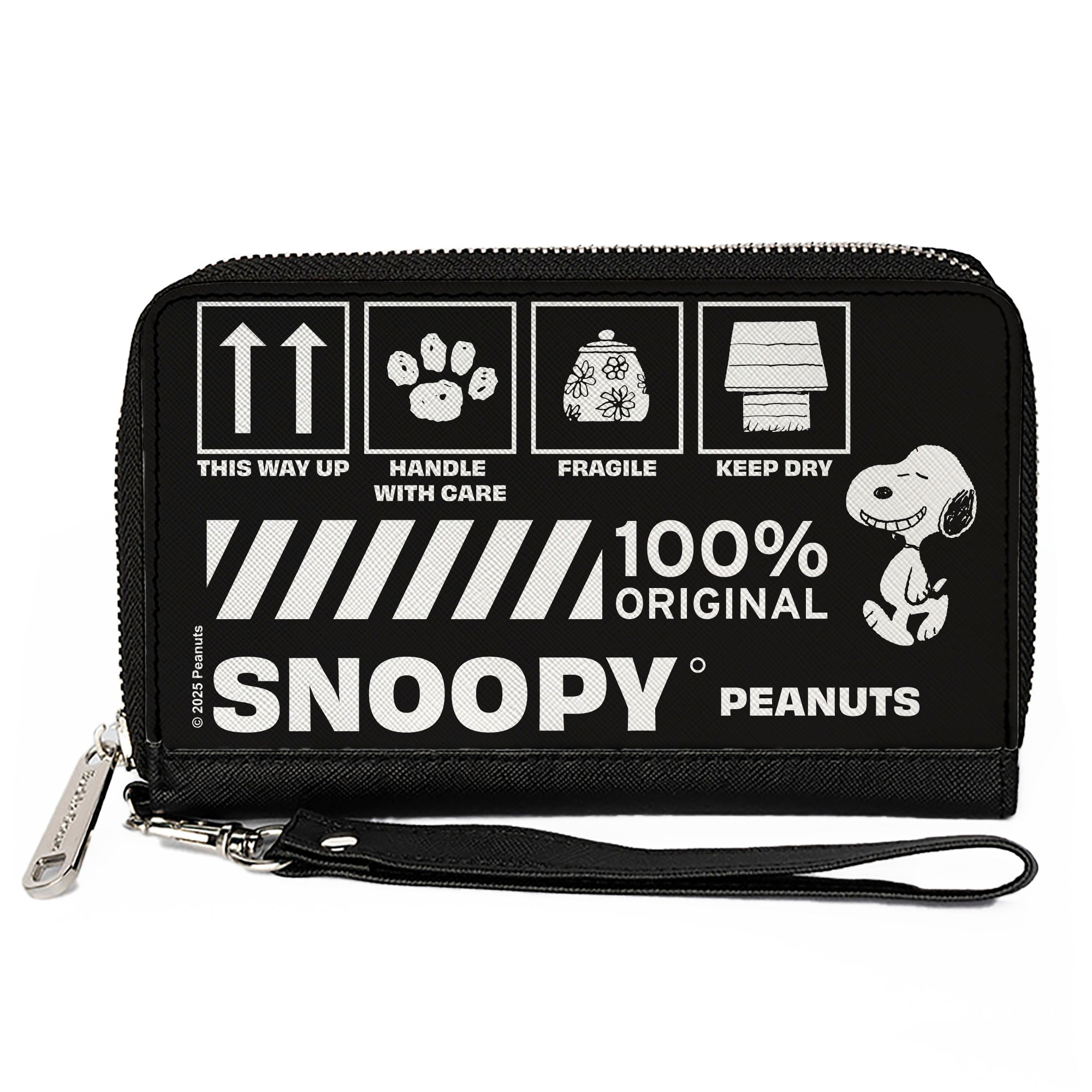 PU Zip Around Wallet Rectangle - Peanuts SNOOPY Care Symbols 100% ORIGINAL Black/White Clutch Zip Around Wallets Peanuts