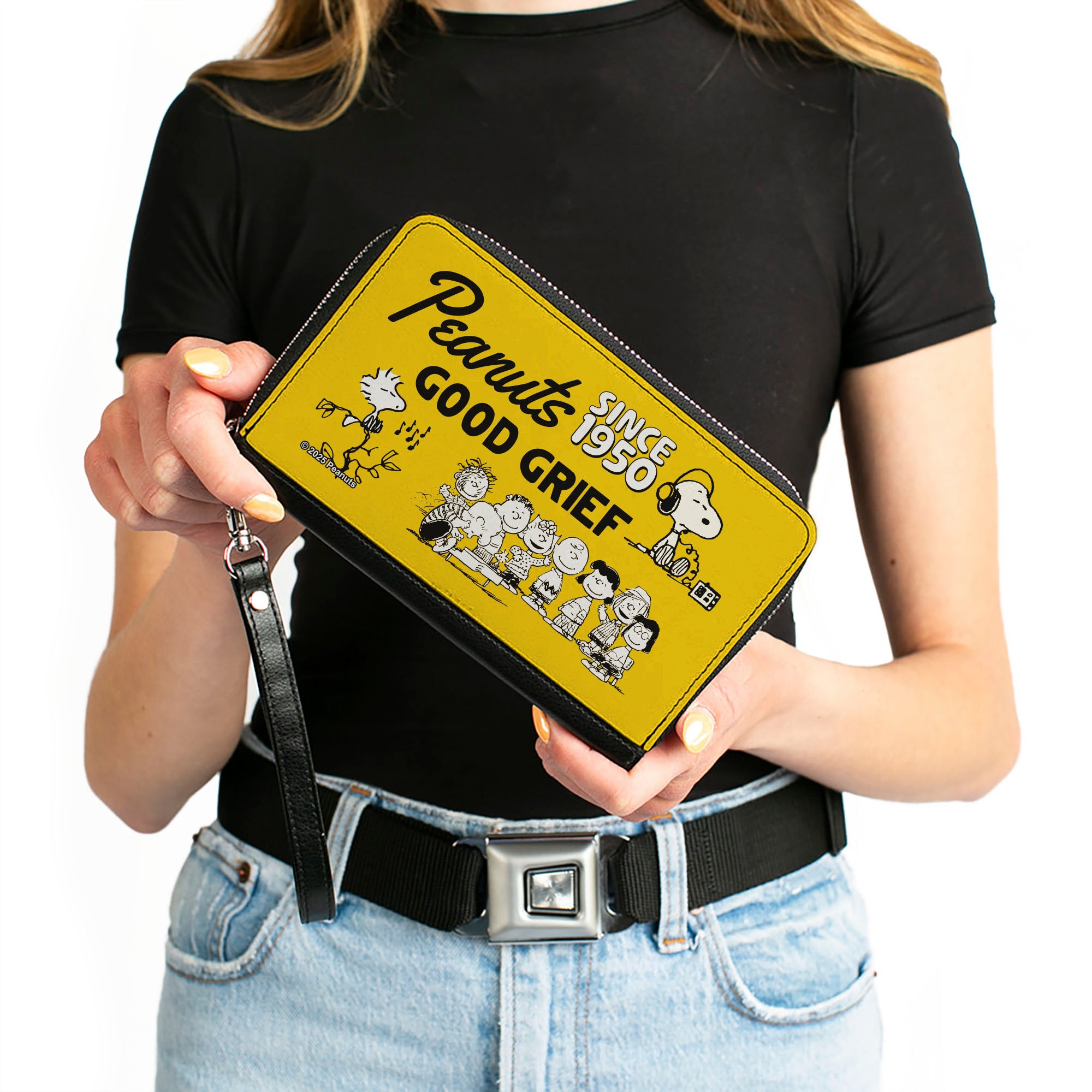 PU Zip Around Wallet Rectangle - PEANUTS Gang SINCE 1950 GOOD GRIEF Group Pose Yellow/Black Clutch Zip Around Wallets Peanuts