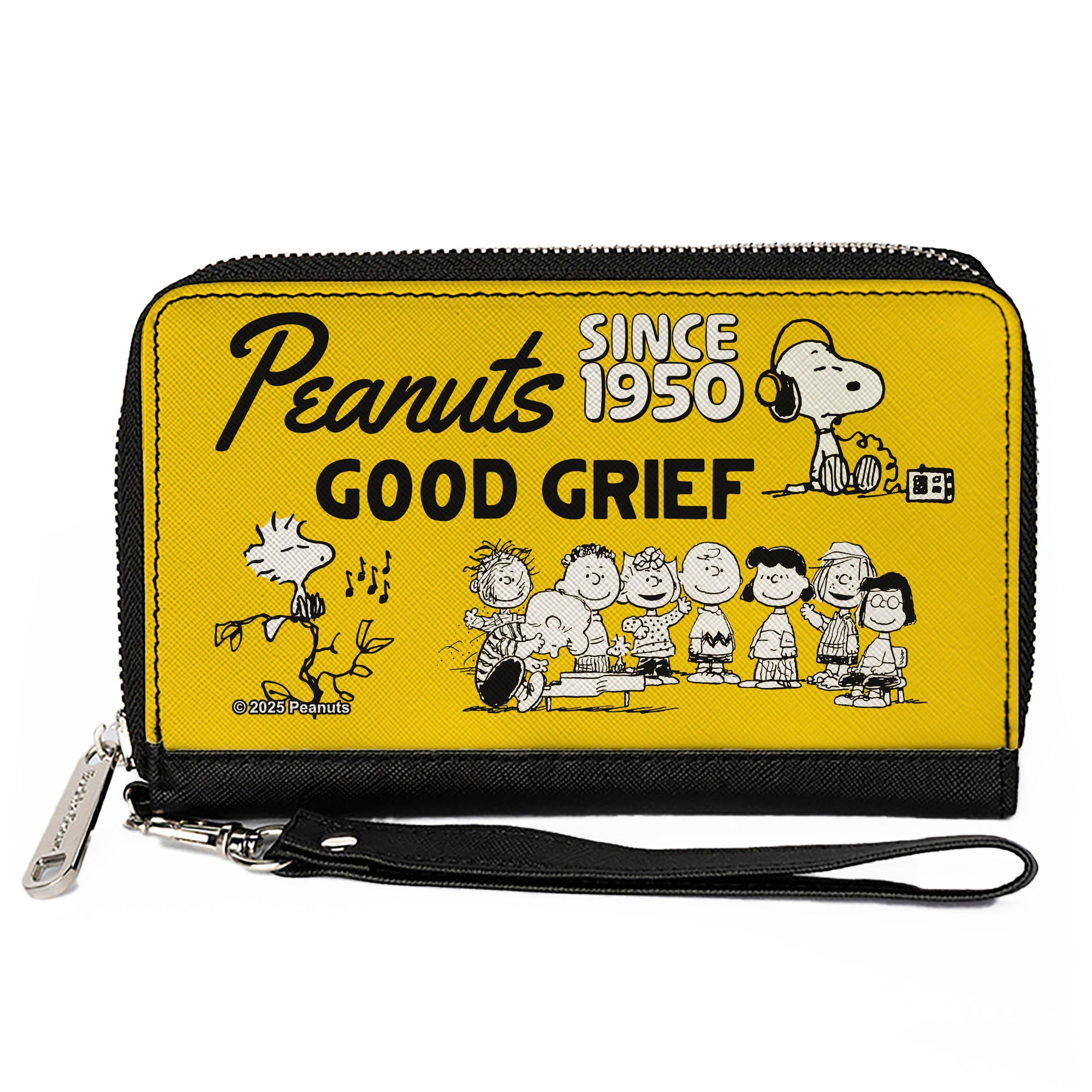 PU Zip Around Wallet Rectangle - PEANUTS Gang SINCE 1950 GOOD GRIEF Group Pose Yellow/Black Clutch Zip Around Wallets Peanuts