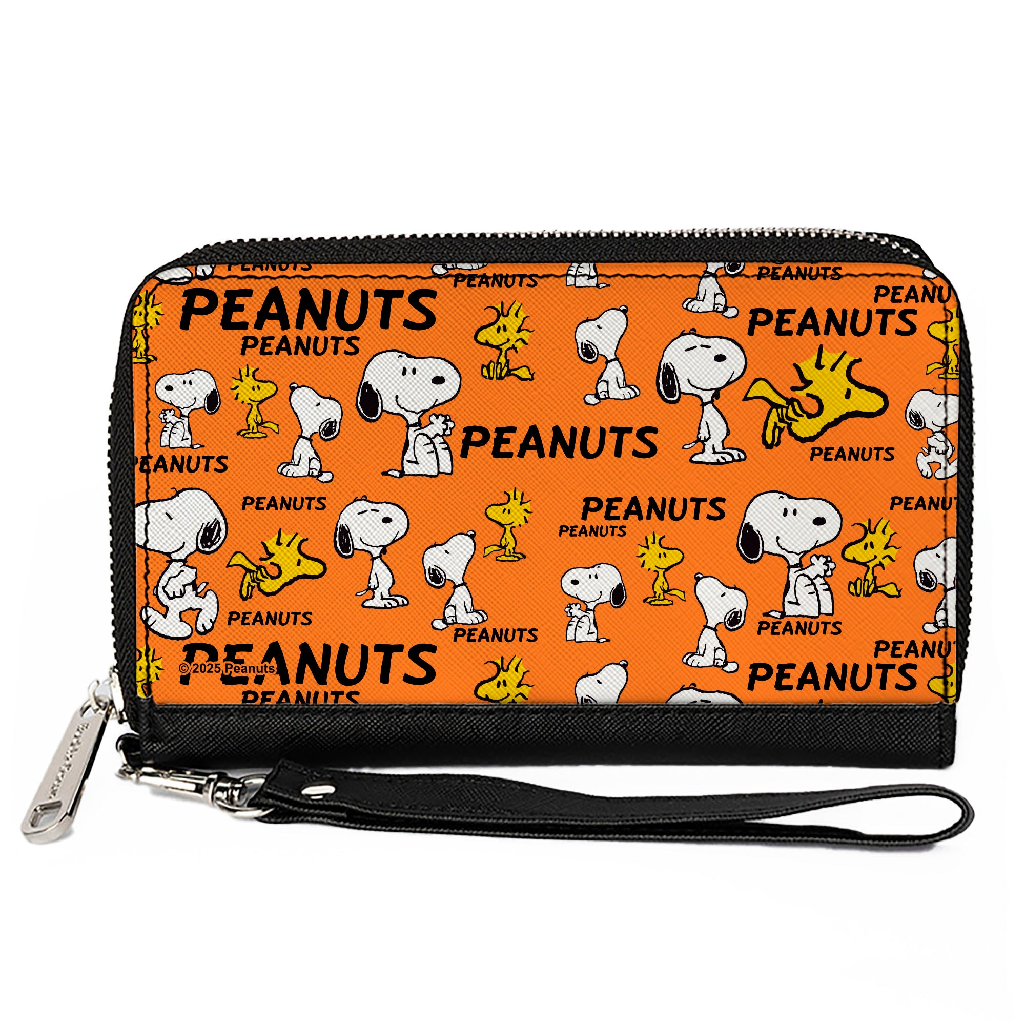 PU Zip Around Wallet Rectangle - PEANUTS Snoopy and Woodstock Poses Collage Orange Clutch Zip Around Wallets Peanuts