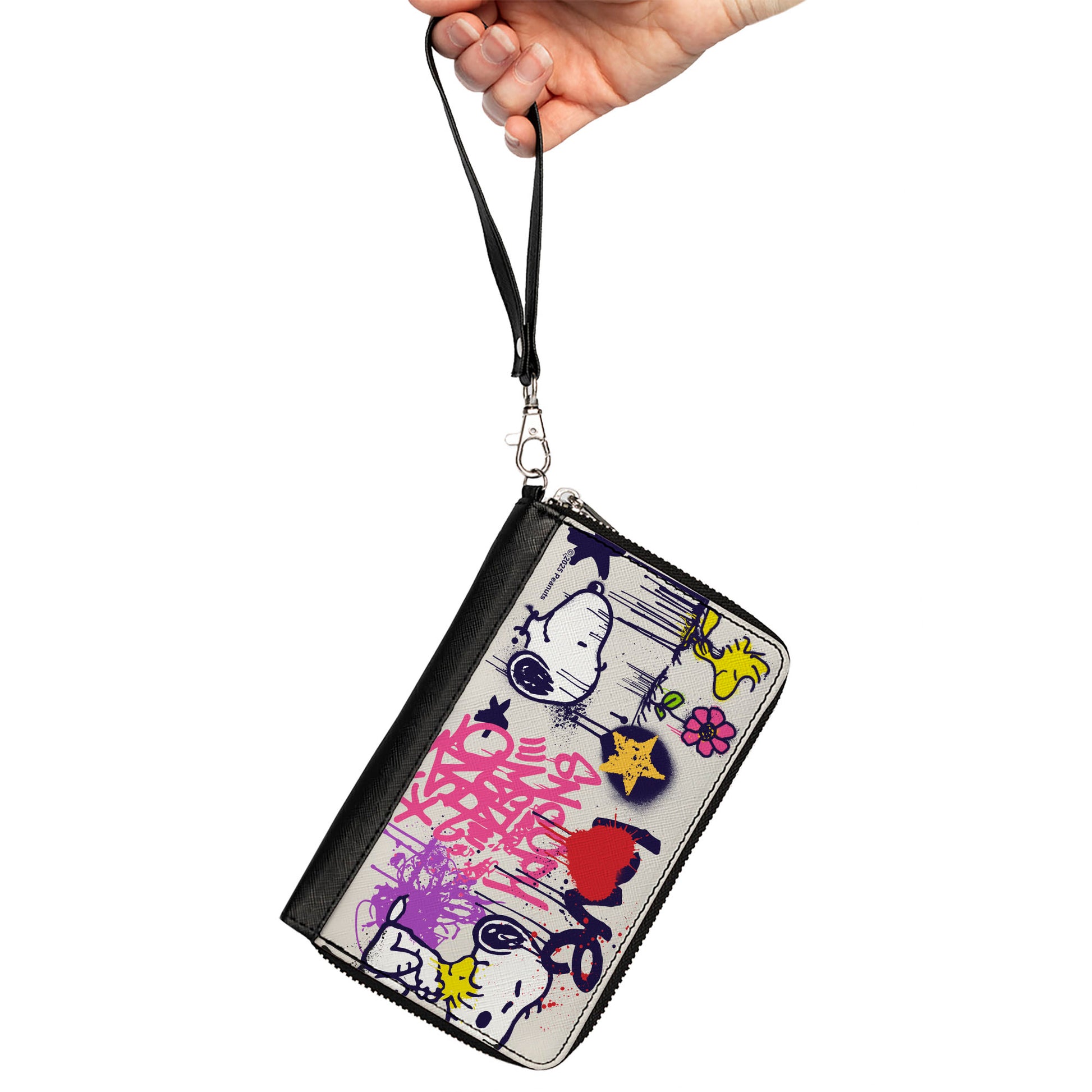 PU Zip Around Wallet Rectangle - Peanuts Snoopy and Woodstock Graffiti Collage White/Multi Color Clutch Zip Around Wallets Peanuts