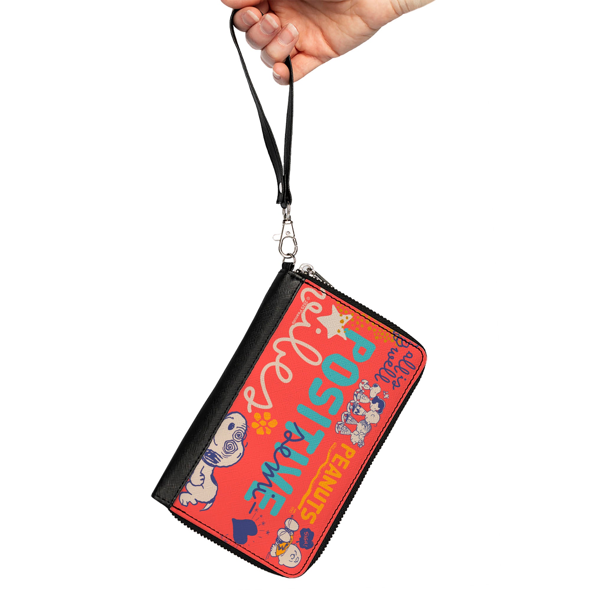 PU Zip Around Wallet Rectangle - Peanuts Gang SEMI-POSITIVE VIBES Poses Red/Blues/White Clutch Zip Around Wallets Peanuts