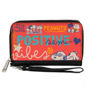 PU Zip Around Wallet Rectangle - Peanuts Gang SEMI-POSITIVE VIBES Poses Red/Blues/White Clutch Zip Around Wallets Peanuts
