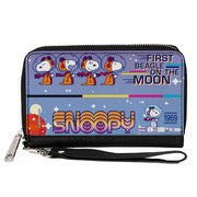 PU Zip Around Wallet Rectangle - Peanuts SNOOPY FIRST BEAGLE ON THE MOON Poses Blue/Multi Color Clutch Zip Around Wallets Peanuts