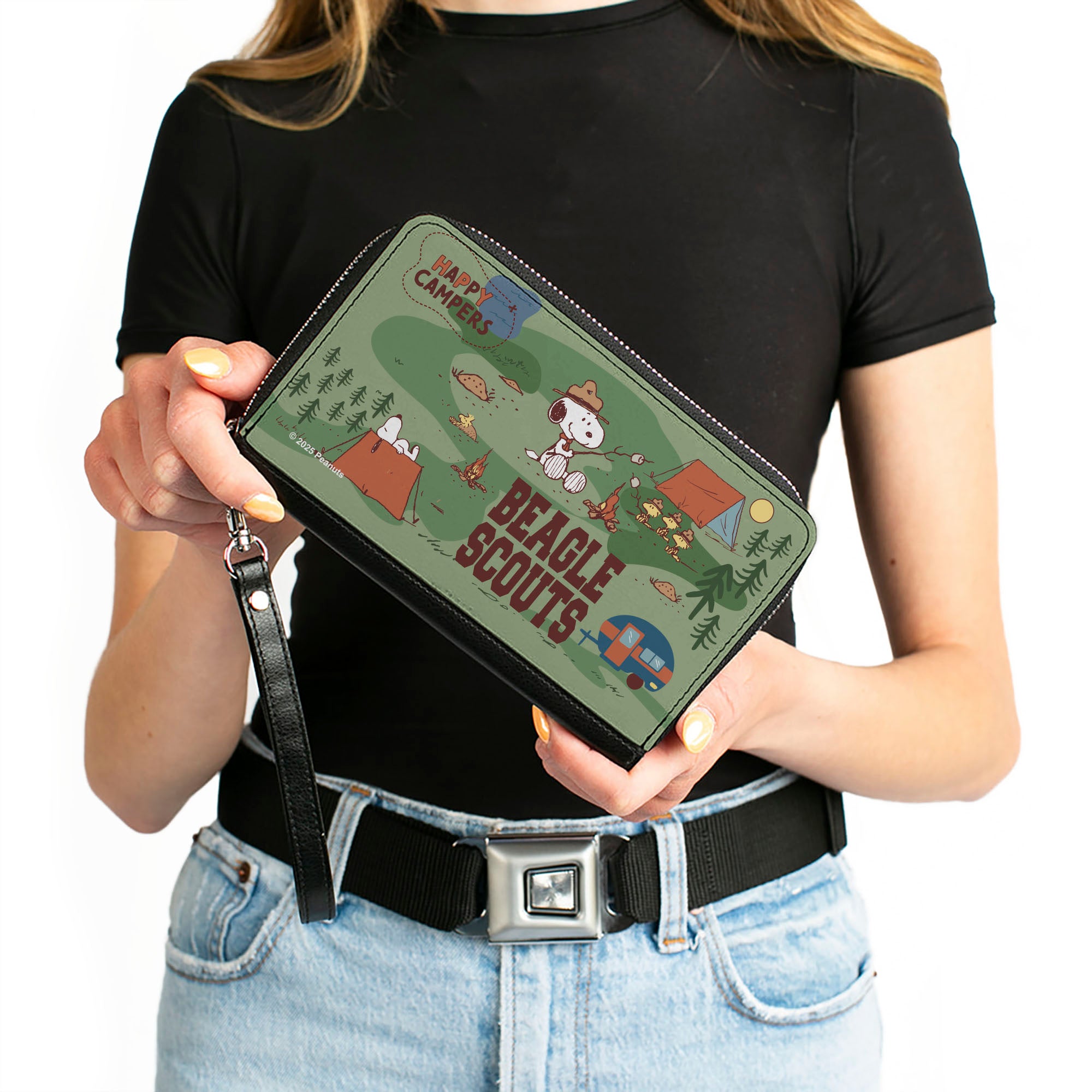 PU Zip Around Wallet Rectangle - Peanuts HAPPY CAMPER BEAGLE SCOUTS Scenes Clutch Zip Around Wallets Peanuts