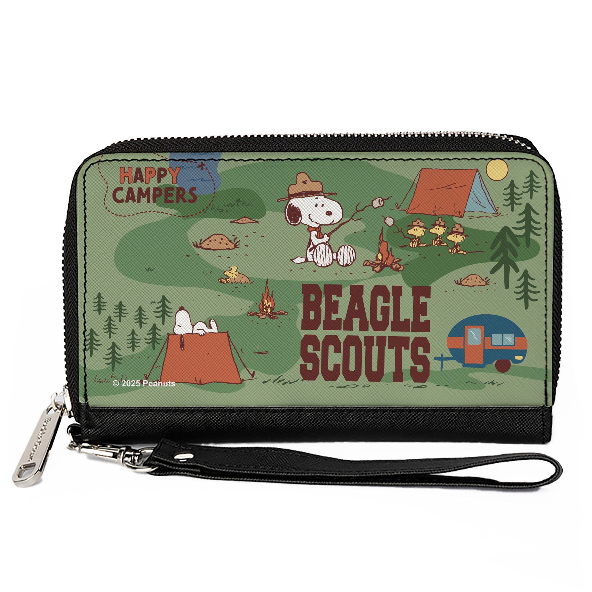 PU Zip Around Wallet Rectangle - Peanuts HAPPY CAMPER BEAGLE SCOUTS Scenes Clutch Zip Around Wallets Peanuts