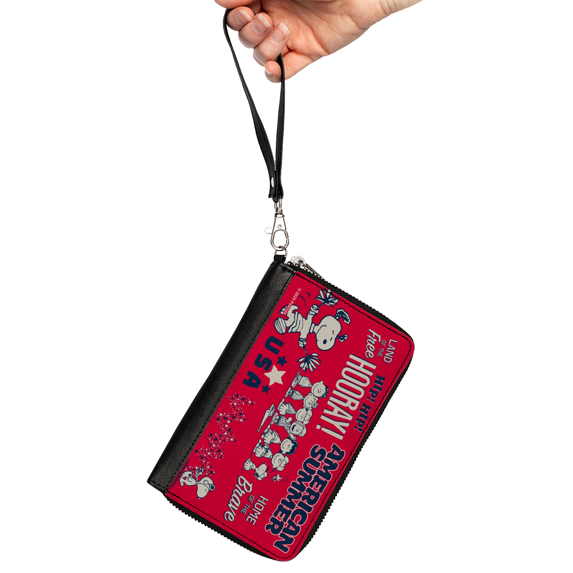 PU Zip Around Wallet Rectangle - Peanuts Gang AMERICAN SUMMER Poses Red/Blue/White Clutch Zip Around Wallets Peanuts