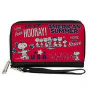 PU Zip Around Wallet Rectangle - Peanuts Gang AMERICAN SUMMER Poses Red/Blue/White Clutch Zip Around Wallets Peanuts