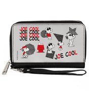 PU Zip Around Wallet Rectangle - Peanuts JOE COOL Snoopy Poses and Text Gray/Black/Red/White Clutch Zip Around Wallets Peanuts