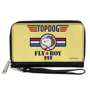 PU Zip Around Wallet Rectangle - Peanuts Snoopy FLY BOY TOP DOG Flying Ace Yellow/Blue/Red Clutch Zip Around Wallets Peanuts