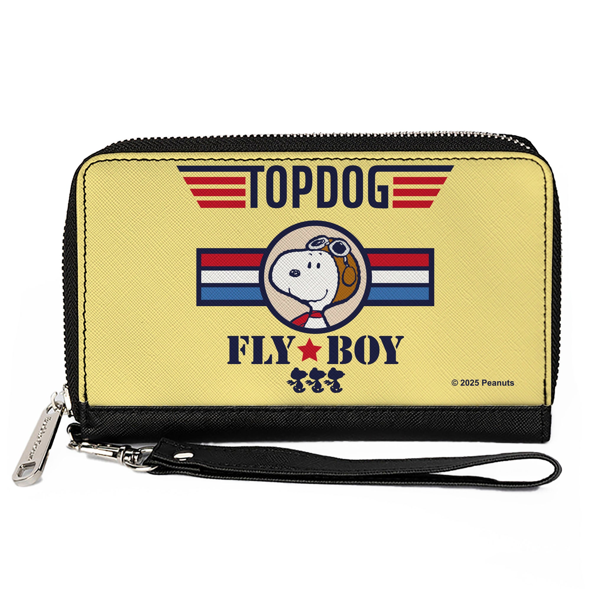 PU Zip Around Wallet Rectangle - Peanuts Snoopy FLY BOY TOP DOG Flying Ace Yellow/Blue/Red Clutch Zip Around Wallets Peanuts