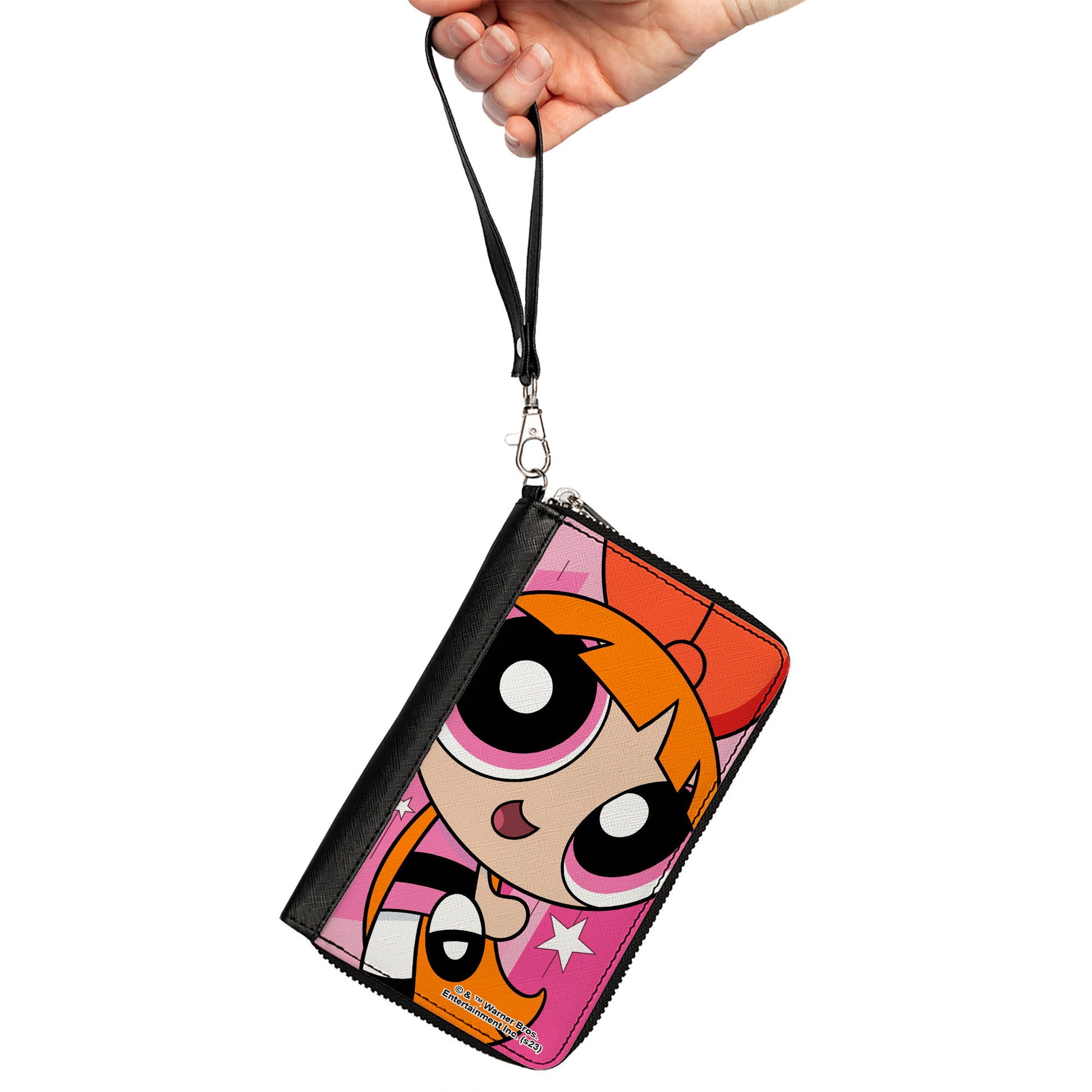 PU Zip Around Wallet Rectangle - The Powerpuff Girls Blossom Close-Up Pose Pinks Clutch Zip Around Wallets Powerpuff Girls