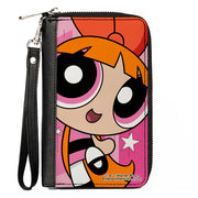 PU Zip Around Wallet Rectangle - The Powerpuff Girls Blossom Close-Up Pose Pinks Clutch Zip Around Wallets Powerpuff Girls