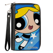 PU Zip Around Wallet Rectangle - The Powerpuff Girls Bubbles Close-Up Pose Blues Clutch Zip Around Wallets Powerpuff Girls