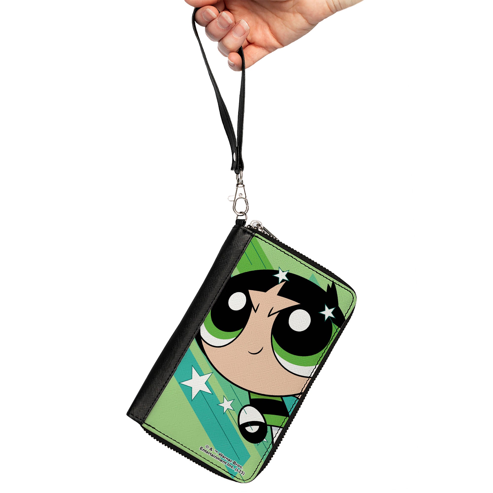 PU Zip Around Wallet Rectangle - The Powerpuff Girls Buttercup Close-Up Pose Greens Clutch Zip Around Wallets Powerpuff Girls