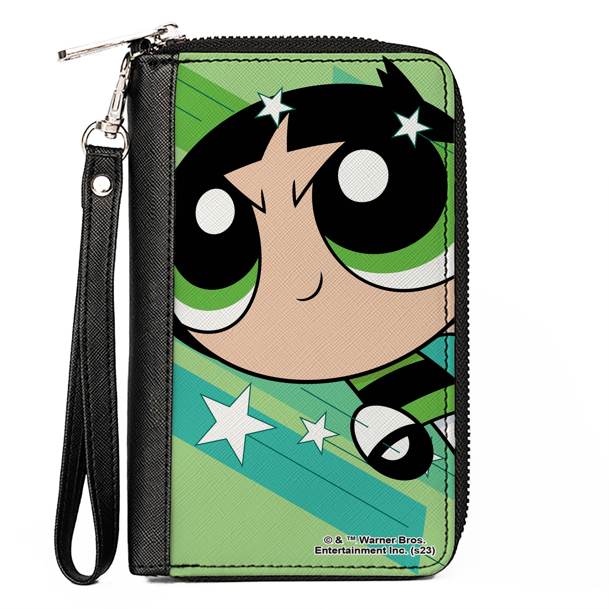 PU Zip Around Wallet Rectangle - The Powerpuff Girls Buttercup Close-Up Pose Greens Clutch Zip Around Wallets Powerpuff Girls