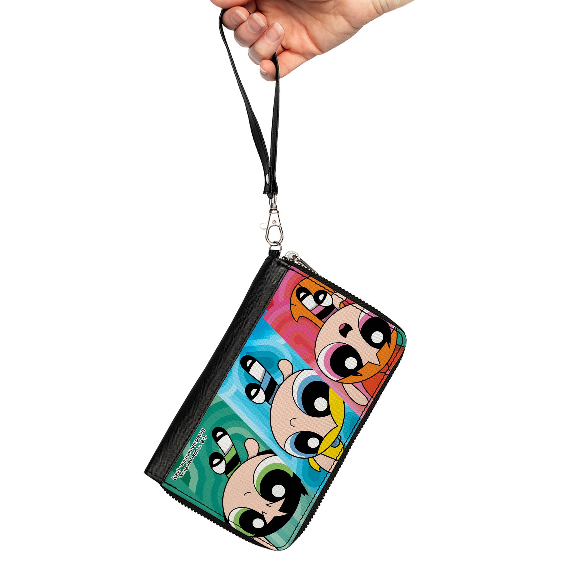 PU Zip Around Wallet Rectangle - The Powerpuff Girls Action Pose Blocks Multi Color Clutch Zip Around Wallets Powerpuff Girls