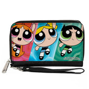 PU Zip Around Wallet Rectangle - The Powerpuff Girls Action Pose Blocks Multi Color Clutch Zip Around Wallets Powerpuff Girls