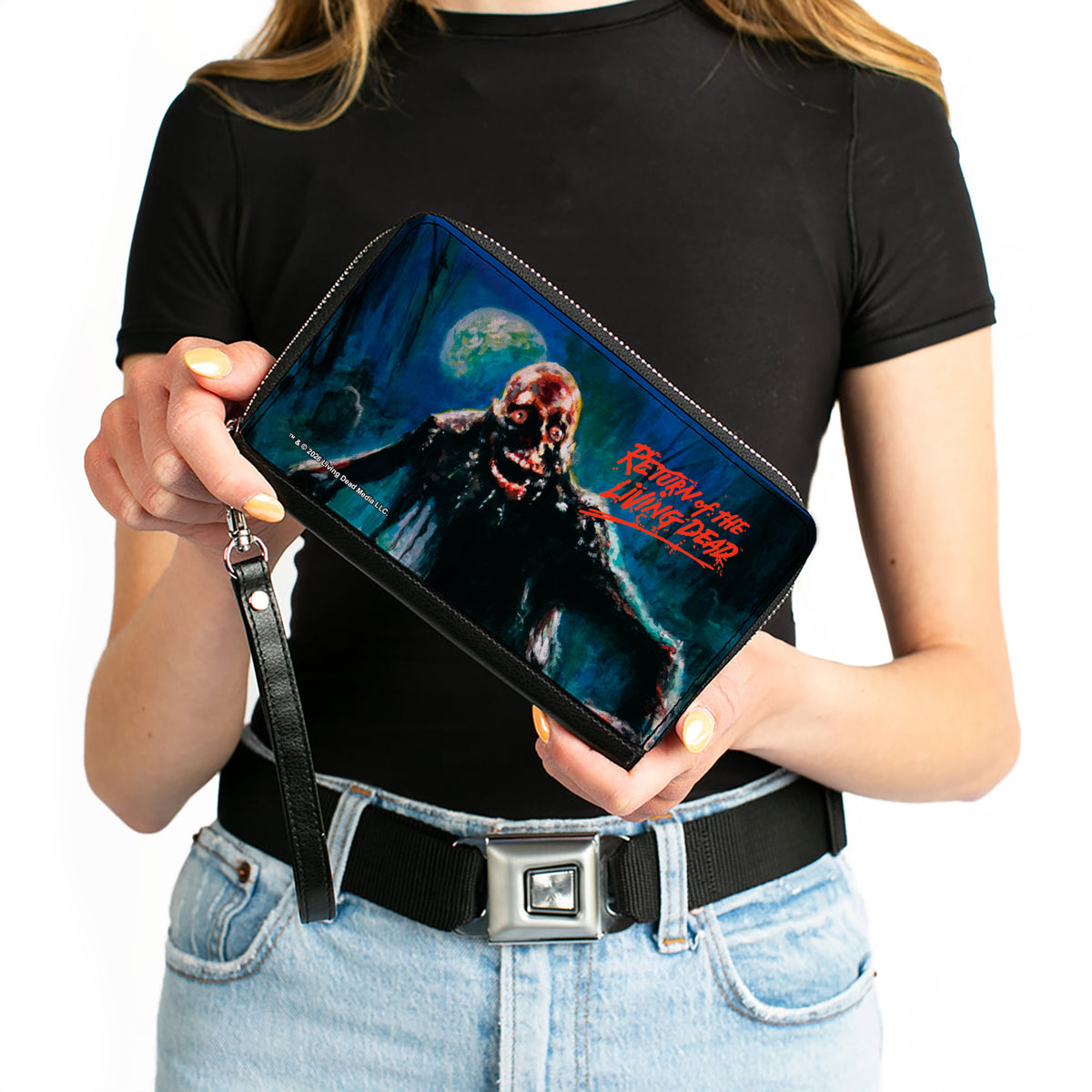 PU Zip Around Wallet Rectangle - RETURN OF THE LIVING DEAD Tarman Zombie Scene Black/Red Clutch Zip Around Wallets Living Dead Media LLC