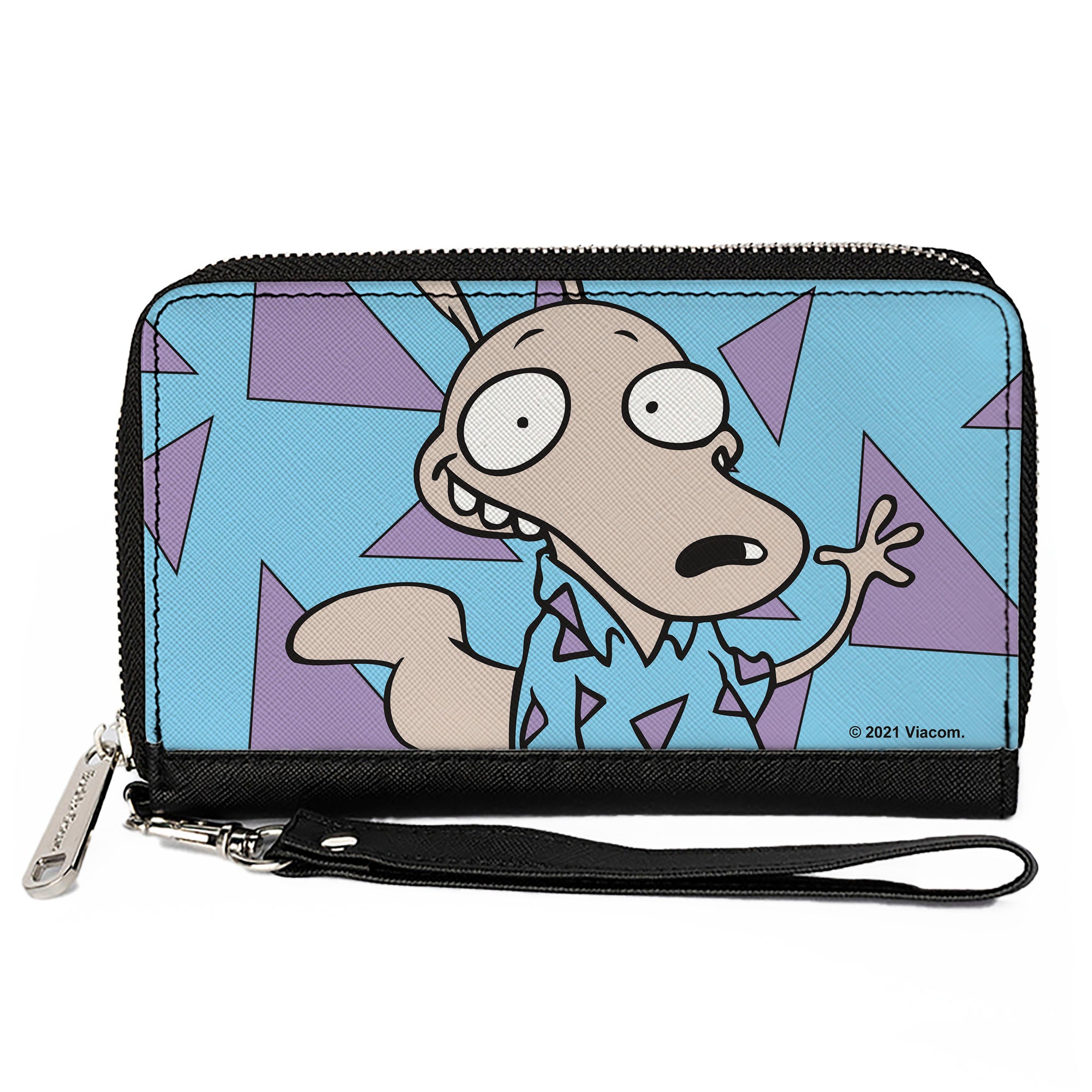 PU Zip Around Wallet Rectangle - Rocko's Modern Life Rocko Waving Pose Triangles Blue Purple Clutch Zip Around Wallets Ren and Stimpy