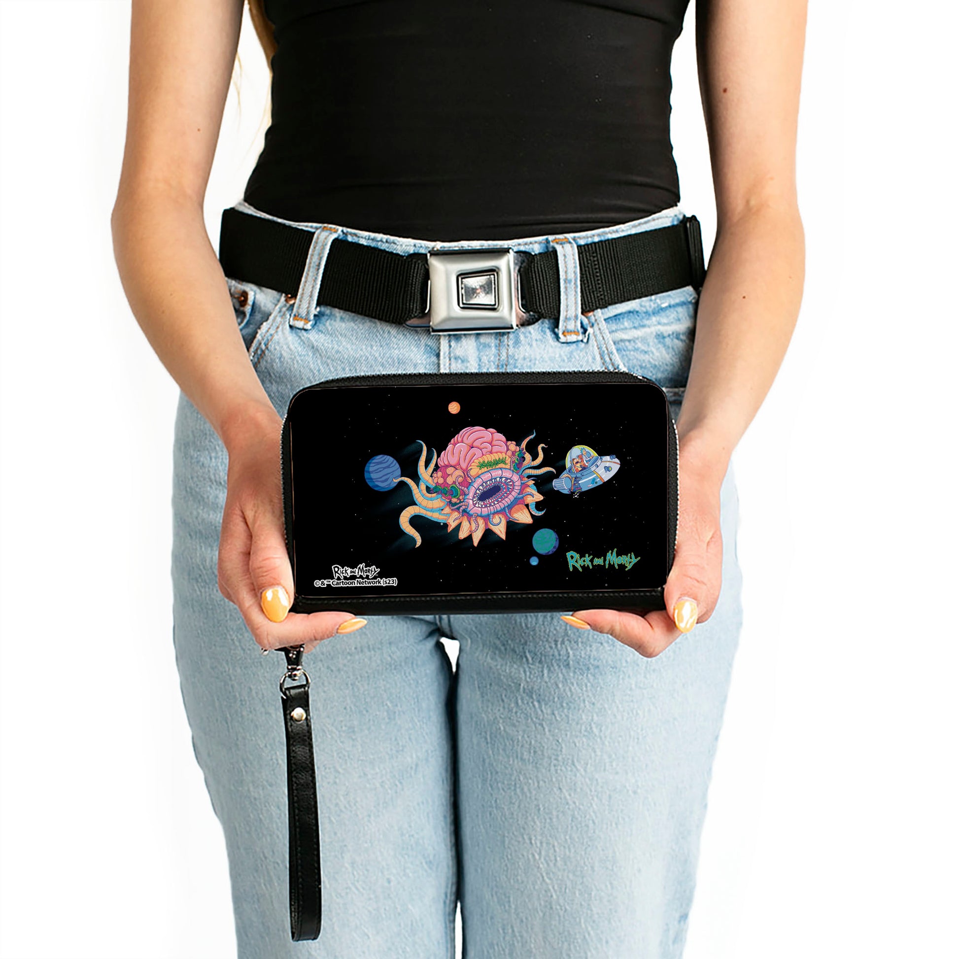PU Zip Around Wallet Rectangle - RICK AND MORTY Space Cruiser Escape Scene Clutch Zip Around Wallets Rick and Morty   