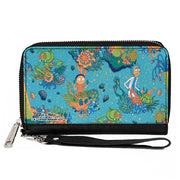 PU Zip Around Wallet Rectangle - Rick and Morty Botanical Garden Collage Blue Clutch Zip Around Wallets Rick and Morty   