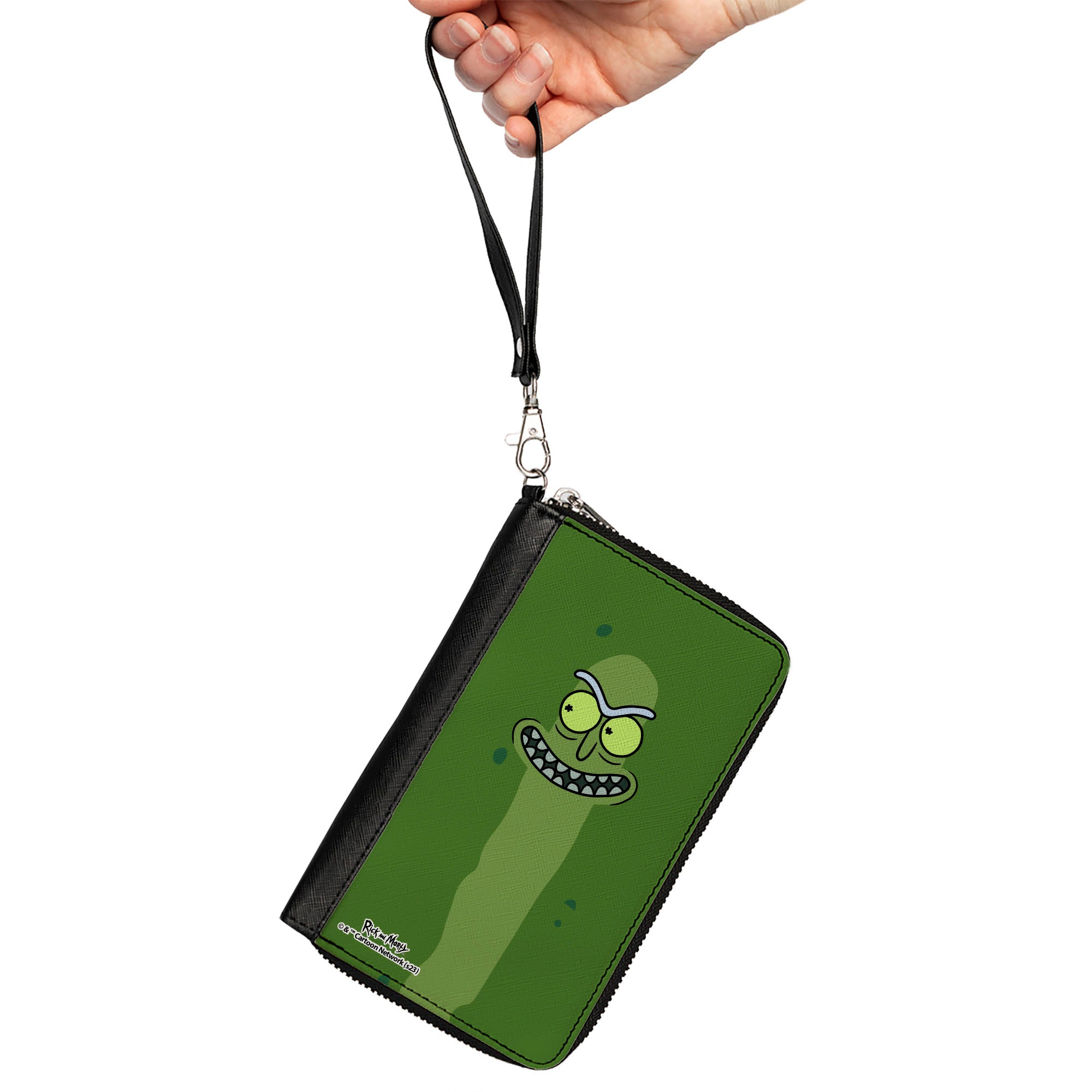 PU Zip Around Wallet Rectangle - Rick and Morty Pickle Rick Grinning Greens Clutch Zip Around Wallets Rick and Morty   