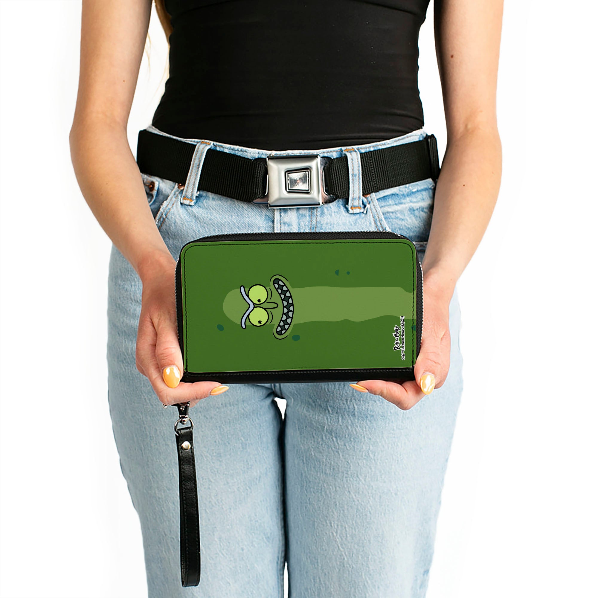 PU Zip Around Wallet Rectangle - Rick and Morty Pickle Rick Grinning Greens Clutch Zip Around Wallets Rick and Morty   