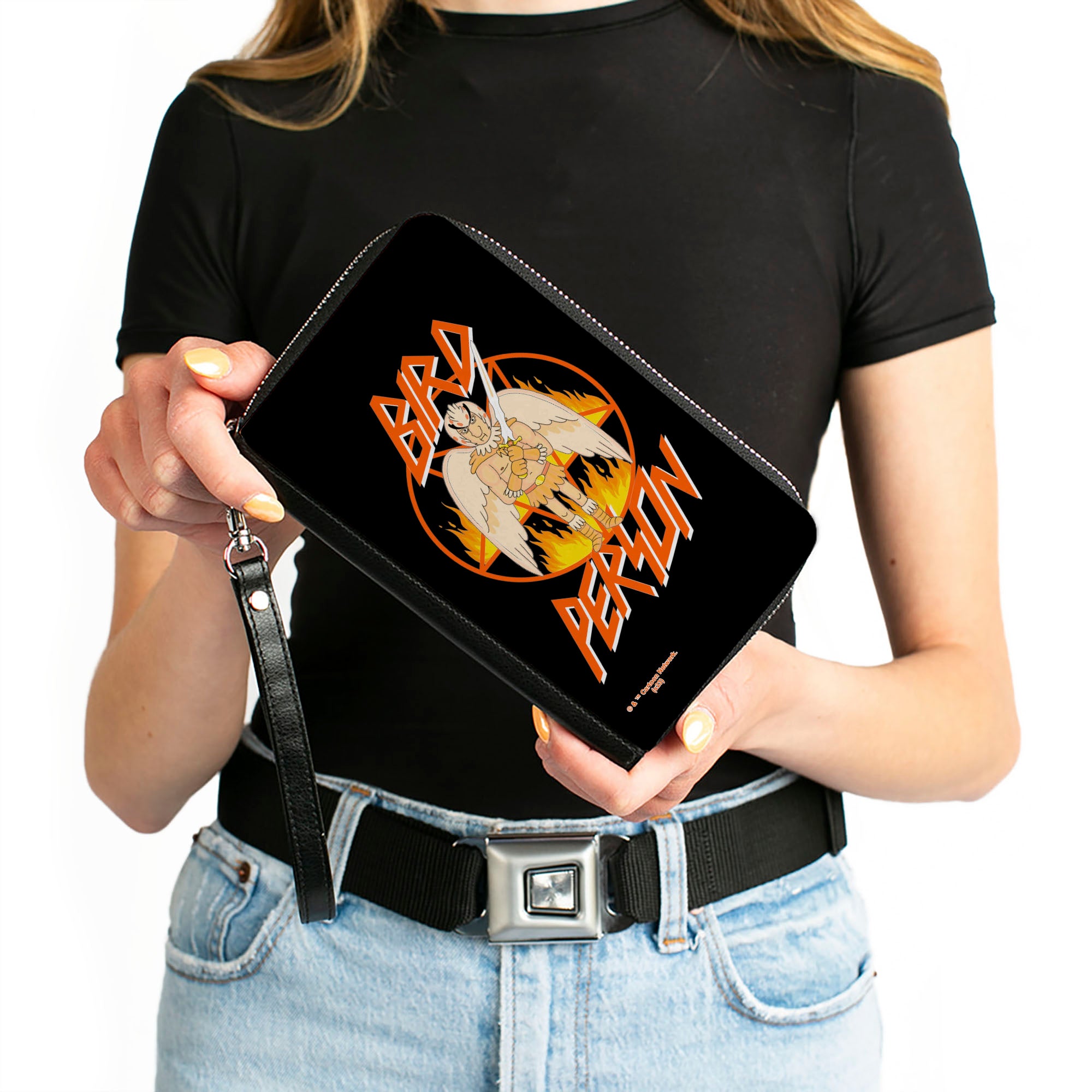 PU Zip Around Wallet Rectangle - Rick and Morty BIRD PERSON Pentagram Fire Pose Black/Red Clutch Zip Around Wallets Rick and Morty   