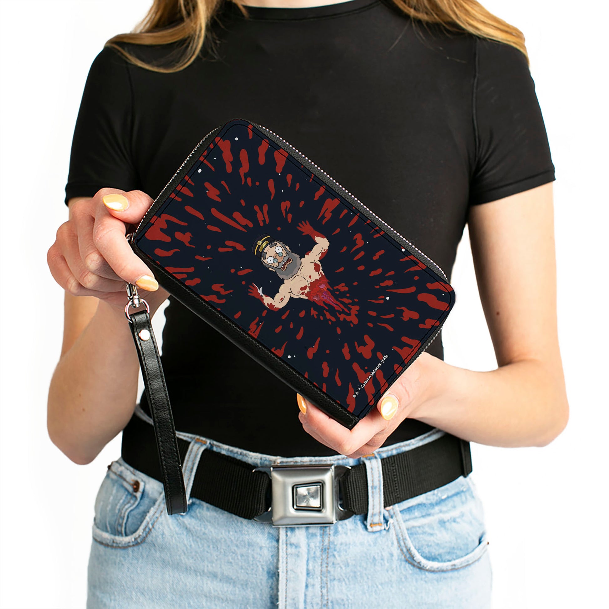 PU Zip Around Wallet Rectangle - Rick and Morty Tickets Please Guy Explosion Scene Clutch Zip Around Wallets Rick and Morty