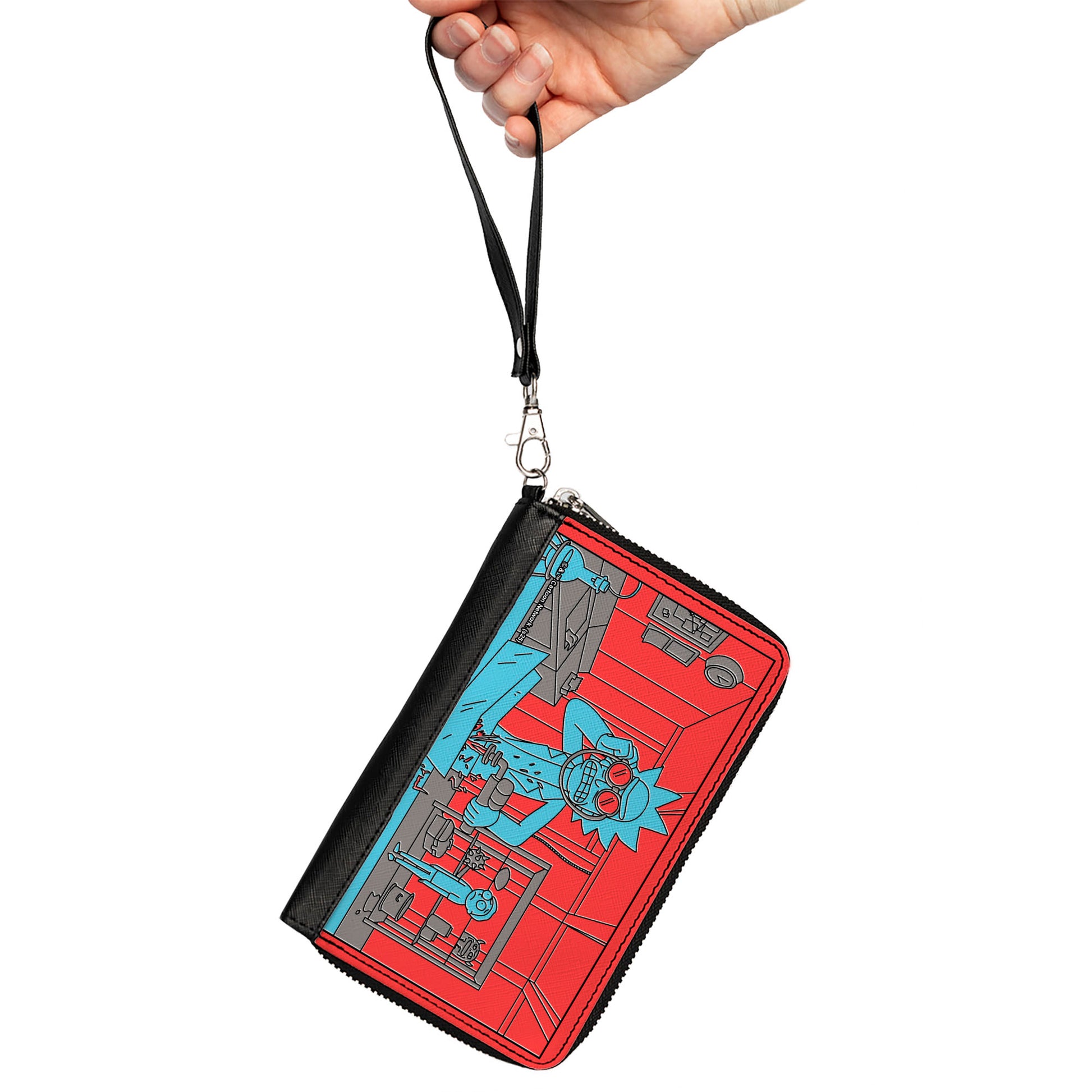 PU Zip Around Wallet Rectangle - Rick and Morty Welding Lab Scene Red/Blue/Gray Clutch Zip Around Wallets Rick and Morty