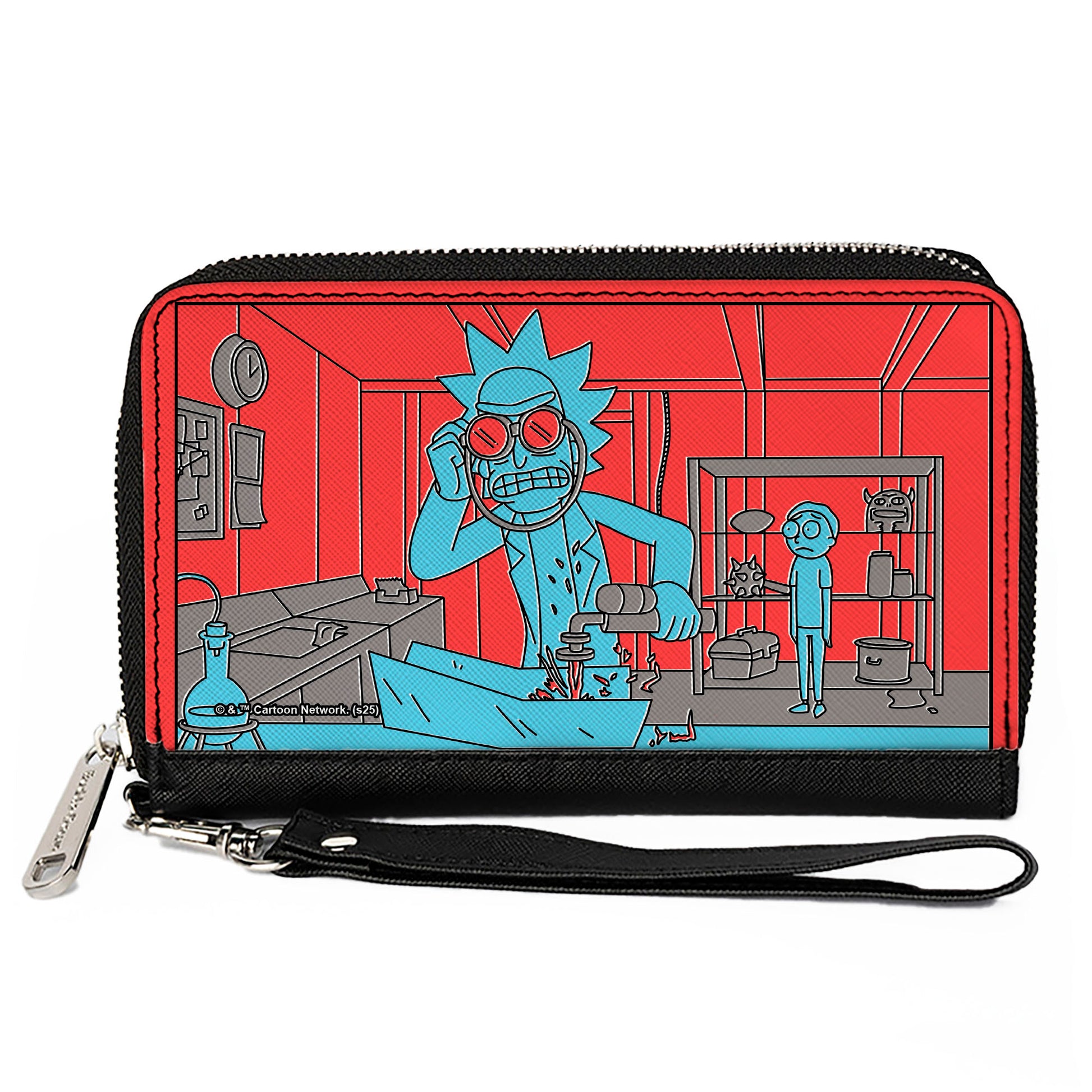 PU Zip Around Wallet Rectangle - Rick and Morty Welding Lab Scene Red/Blue/Gray Clutch Zip Around Wallets Rick and Morty