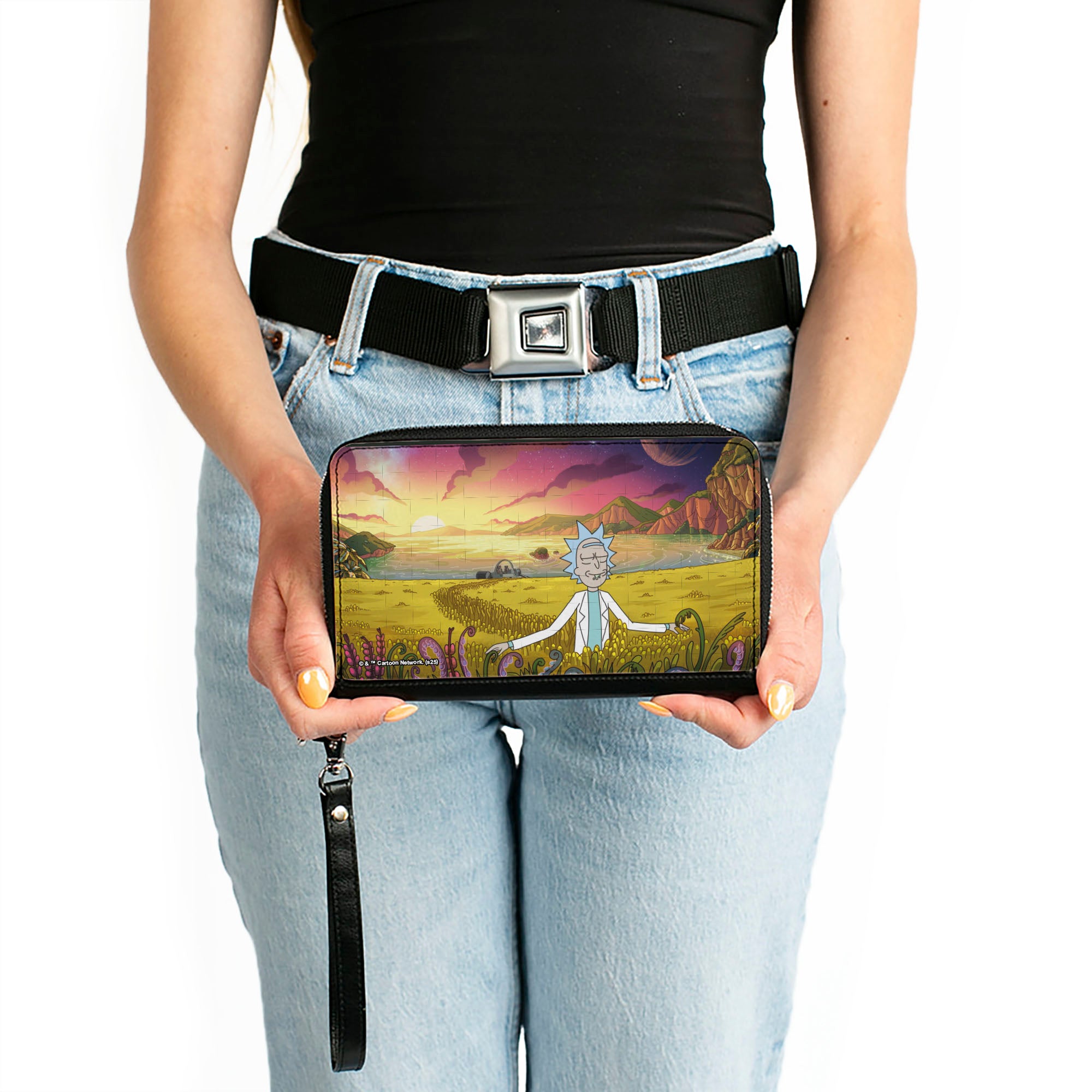 PU Zip Around Wallet Rectangle - Rick The Old Man and the Seat Field Scene Clutch Zip Around Wallets Rick and Morty