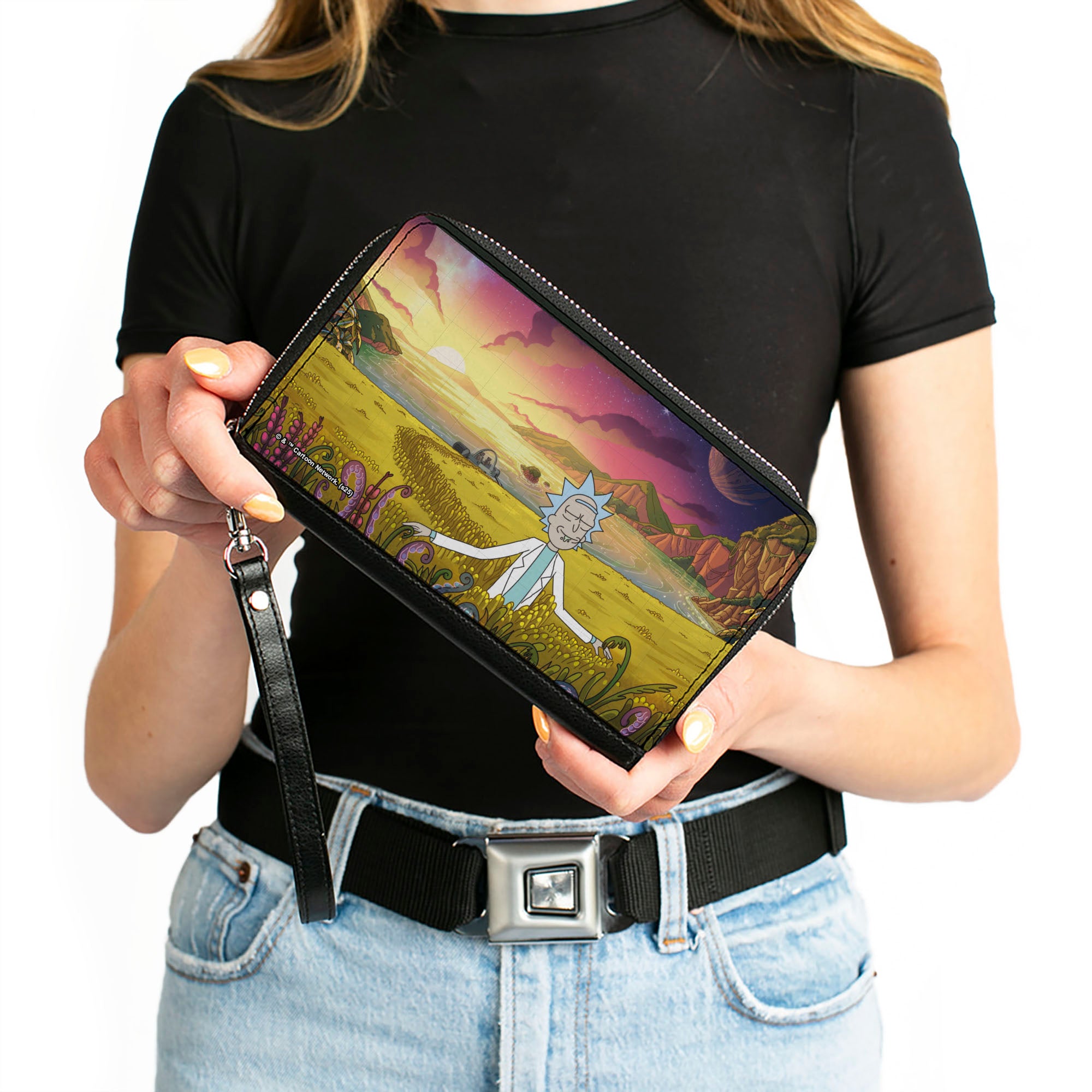 PU Zip Around Wallet Rectangle - Rick The Old Man and the Seat Field Scene Clutch Zip Around Wallets Rick and Morty