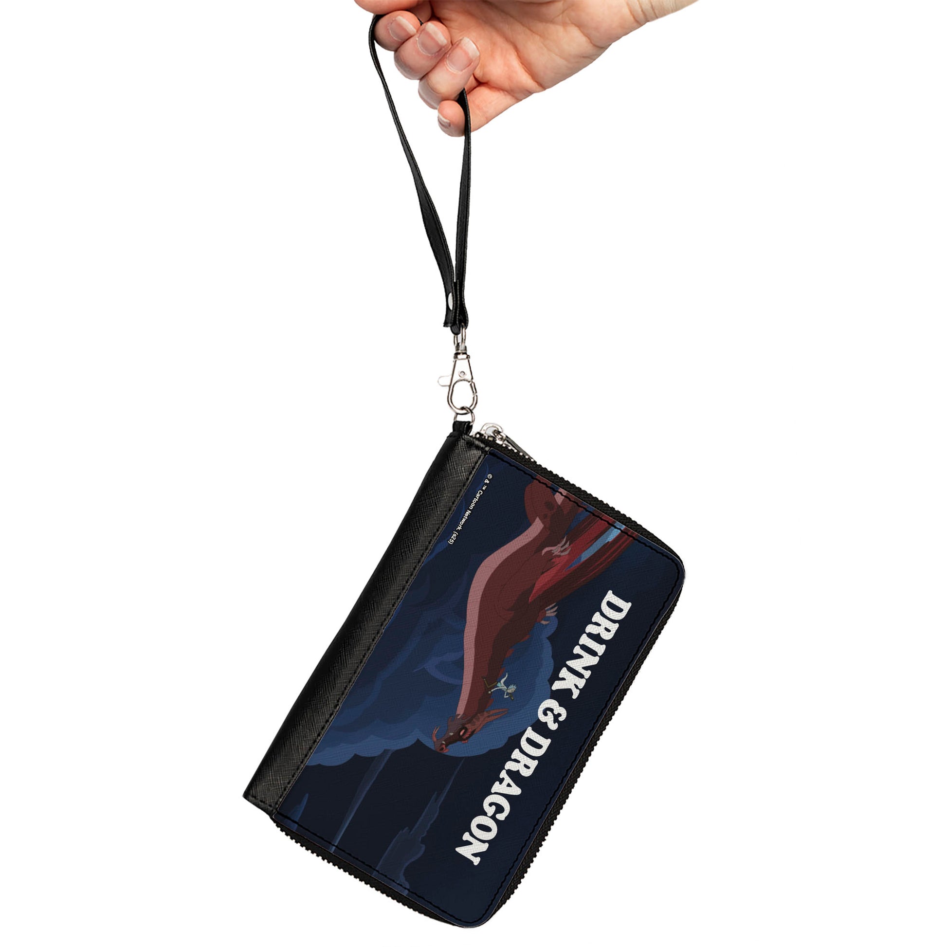 PU Zip Around Wallet Rectangle - Rick and Balthromaw DRINK & DRAGON Flying Scene Blues Clutch Zip Around Wallets Rick and Morty