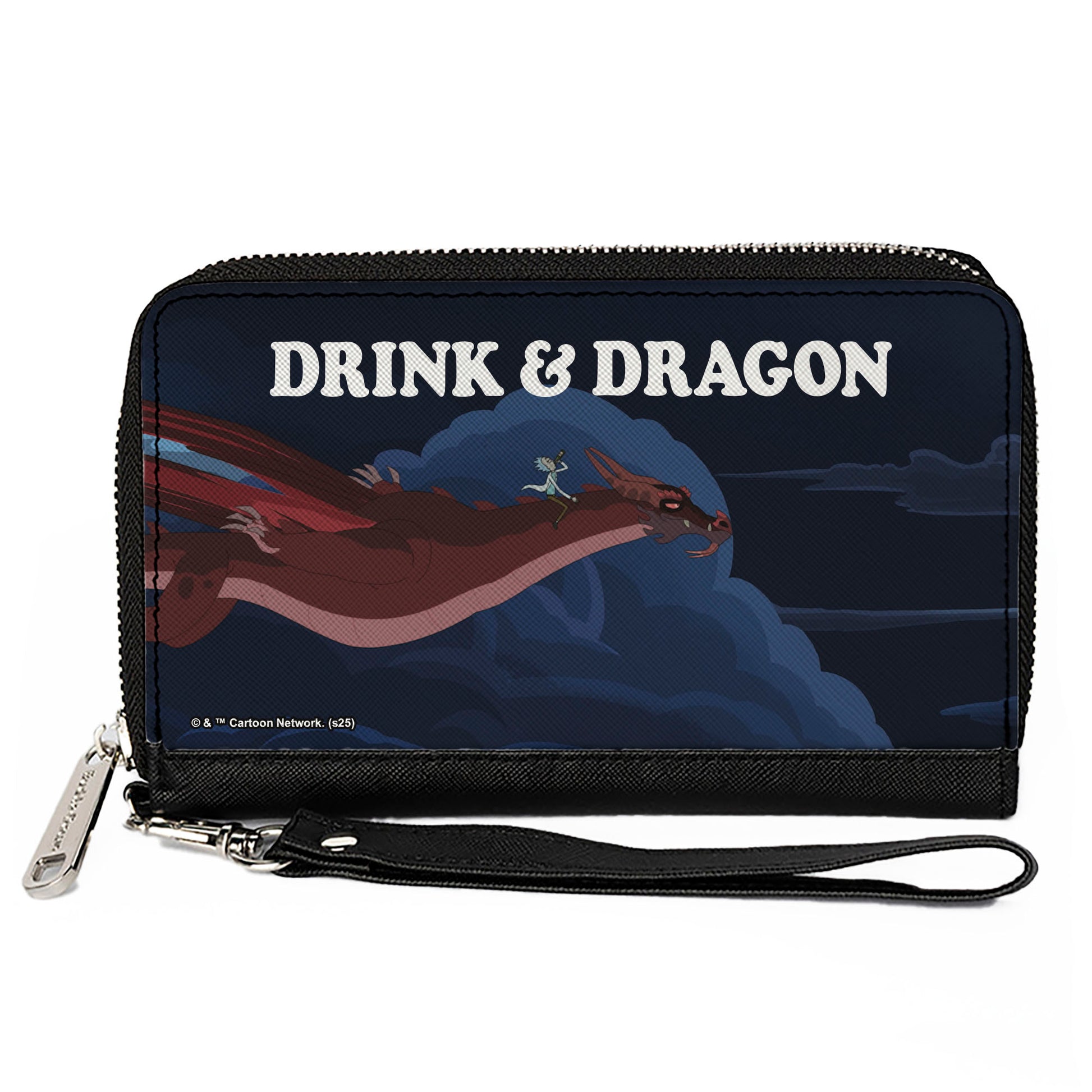 PU Zip Around Wallet Rectangle - Rick and Balthromaw DRINK & DRAGON Flying Scene Blues Clutch Zip Around Wallets Rick and Morty