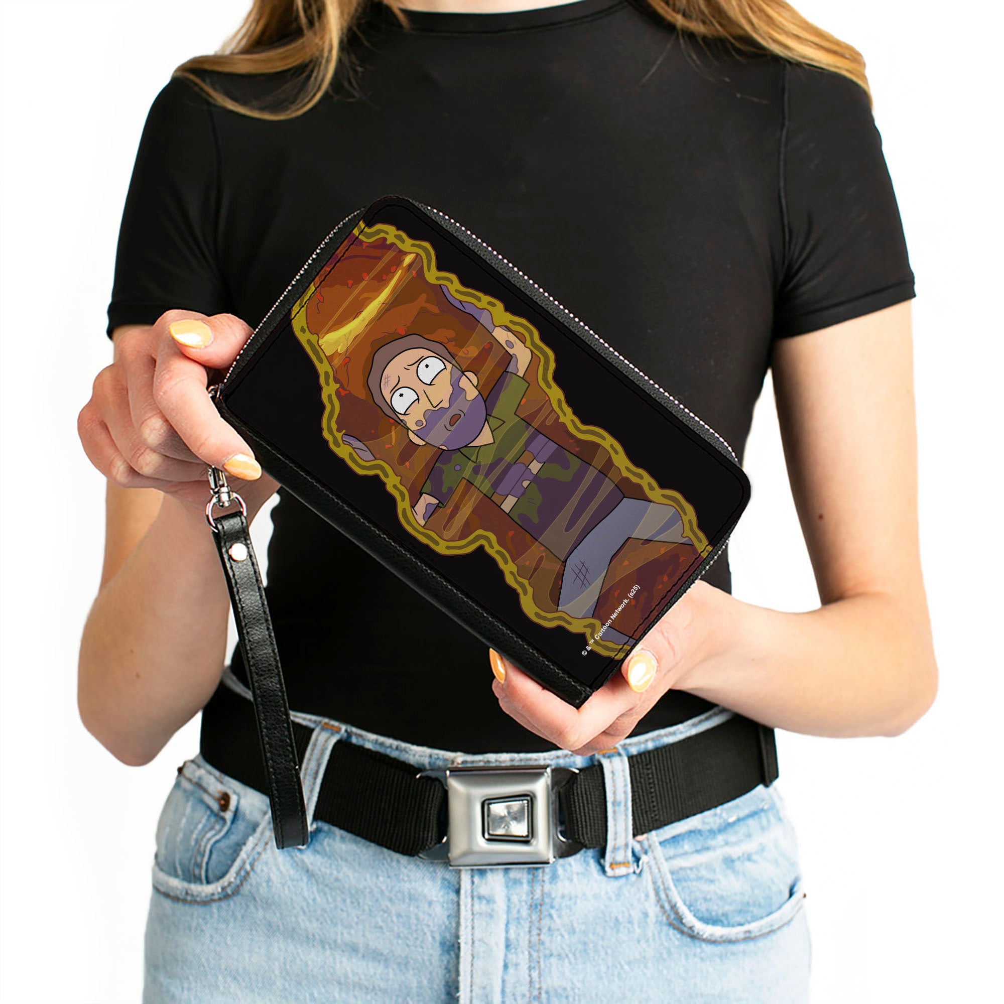PU Zip Around Wallet Rectangle - Rick and Morty The Jerrick Trap Jerry Scene Clutch Zip Around Wallets Rick and Morty