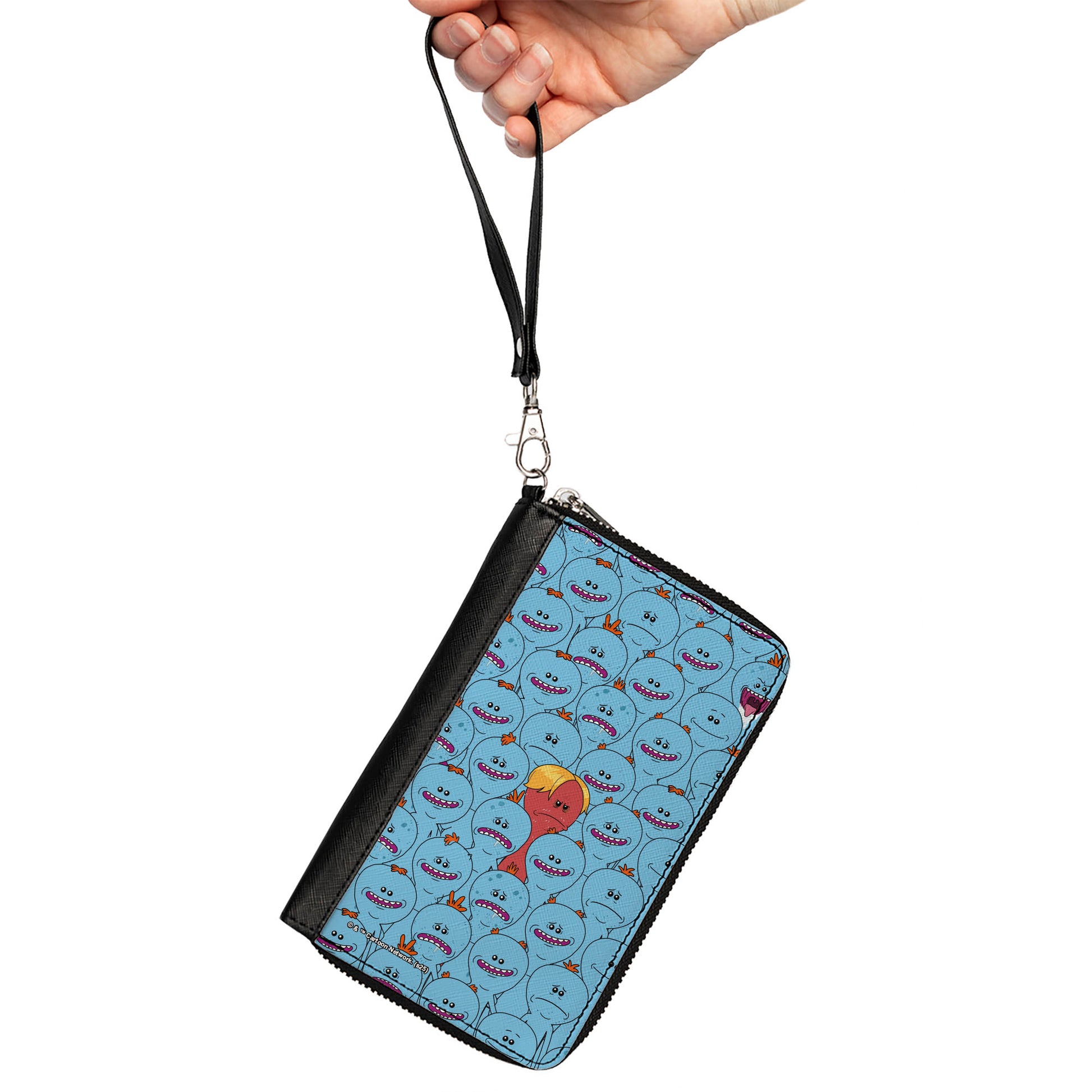 PU Zip Around Wallet Rectangle - Rick and Morty Mister Meeseeks and Kirkland Meeseeks Expressions Clutch Zip Around Wallets Rick and Morty