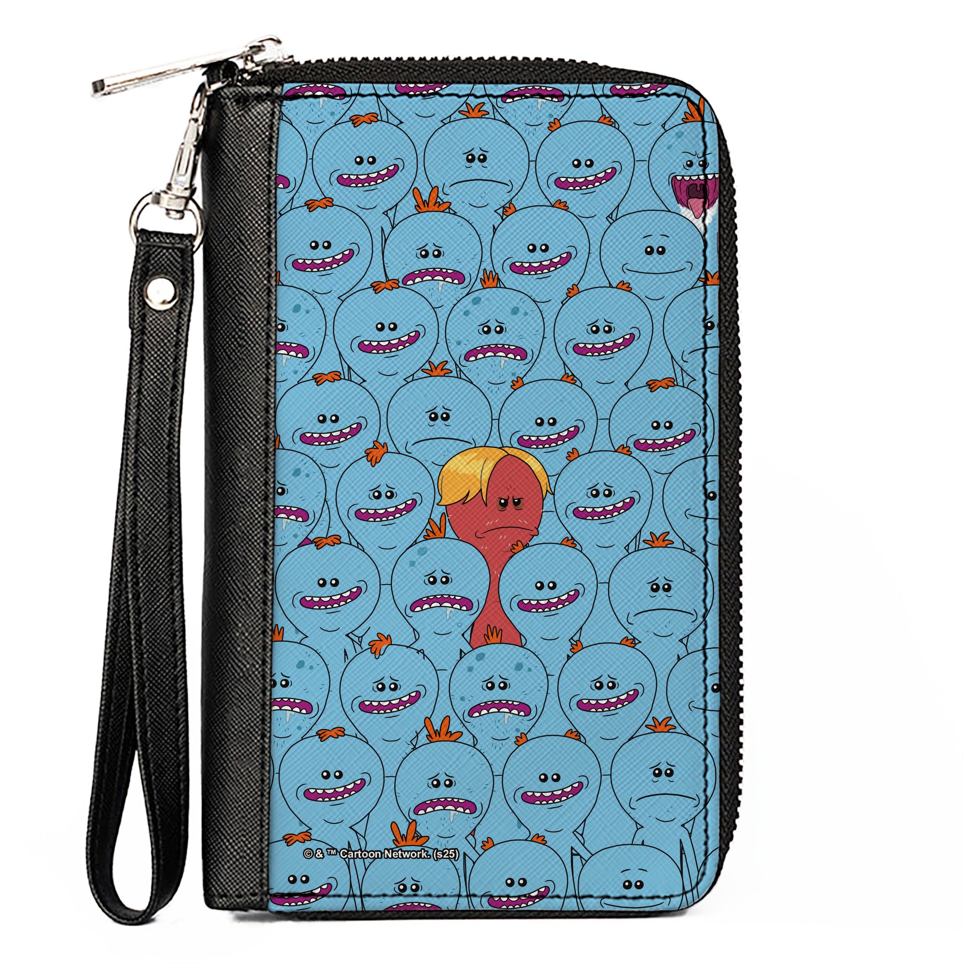 PU Zip Around Wallet Rectangle - Rick and Morty Mister Meeseeks and Kirkland Meeseeks Expressions Clutch Zip Around Wallets Rick and Morty